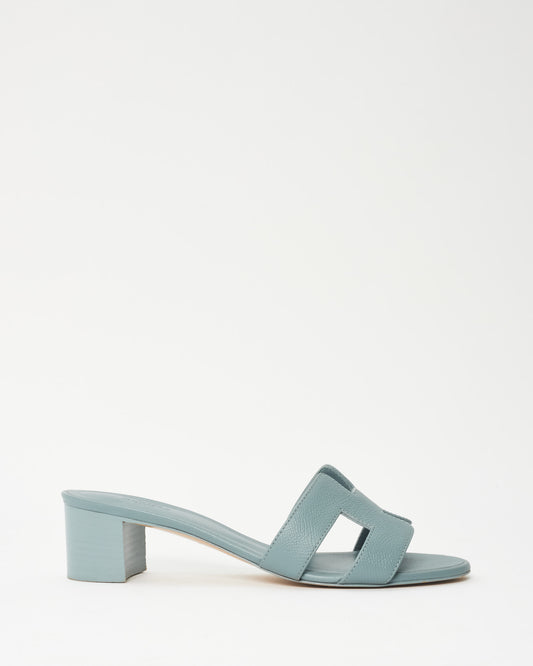 Hermès Gris Antarctique Epsom Leather Oasis Sandals - 38