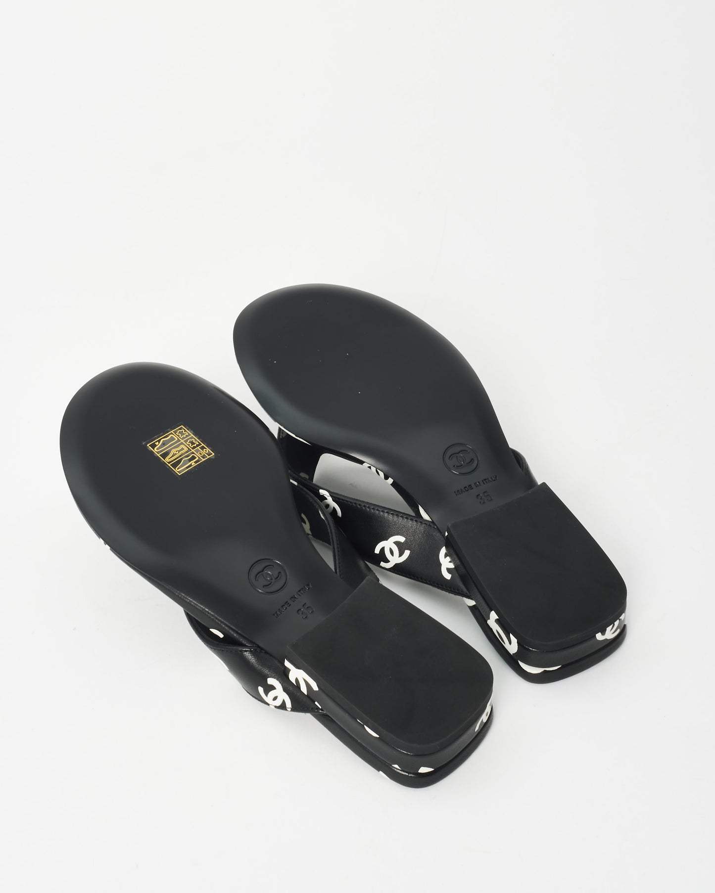 Chanel Black & White Logo Leather 22S Flip Flop Sandals - 35