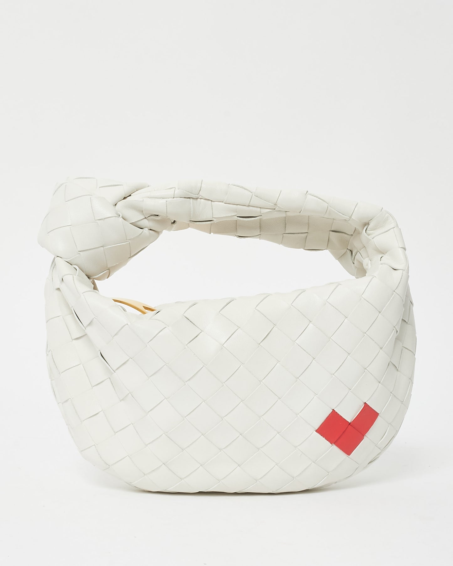 Bottega Veneta White Intrecciato Leather W/ Red Heart Mini Jodie