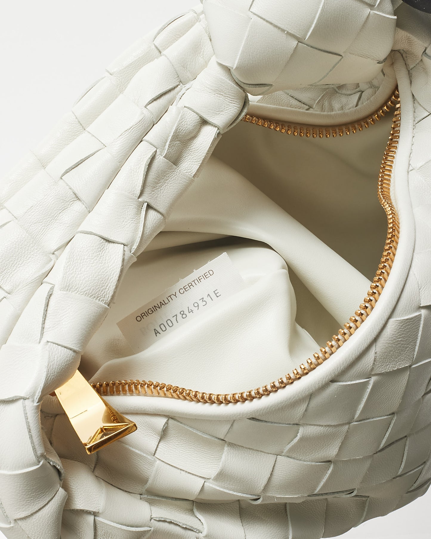 Bottega Veneta White Intrecciato Leather W/ Red Heart Mini Jodie