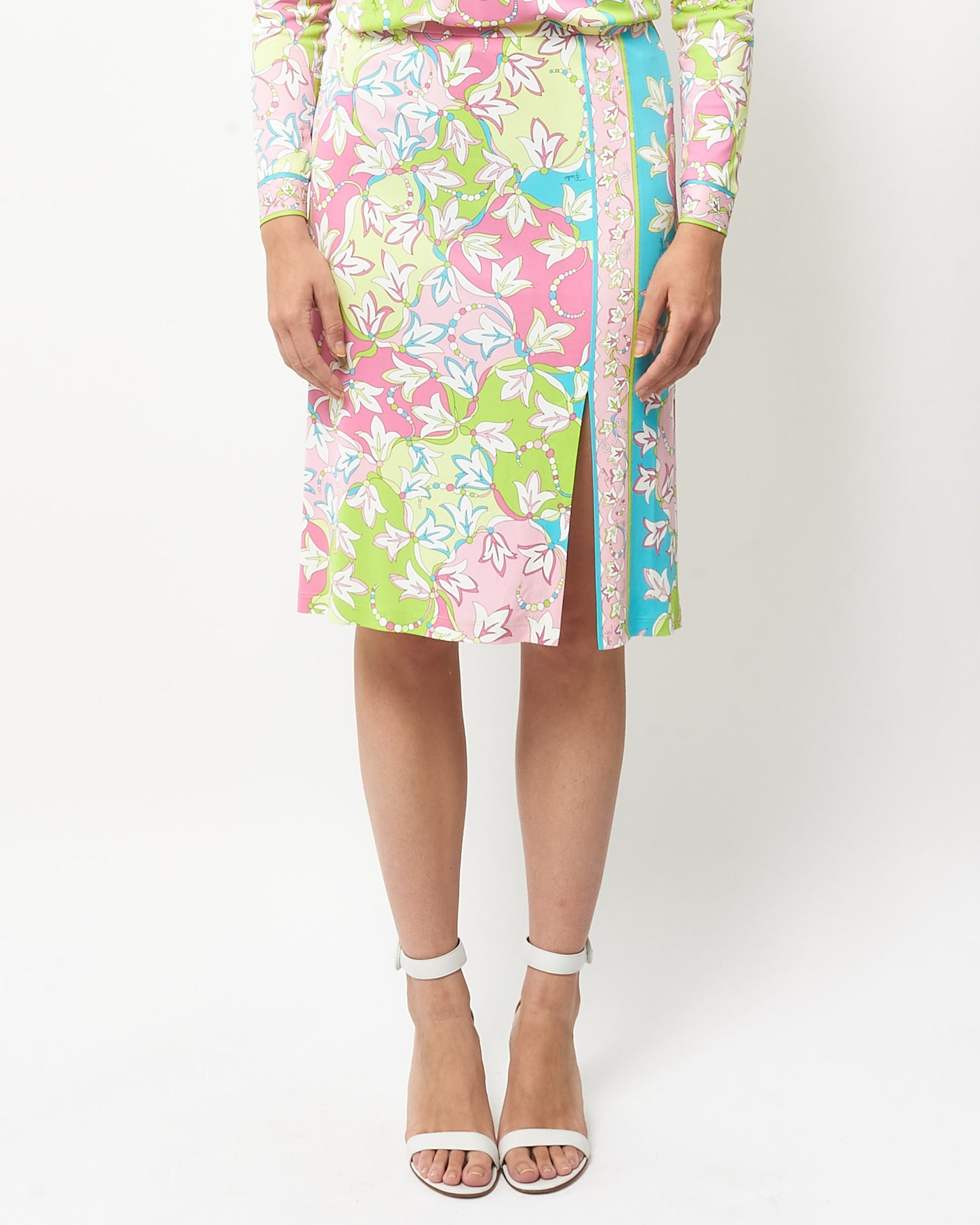 Emilio Pucci Green Pink & Blue Spandex Midi Skirt - US 8