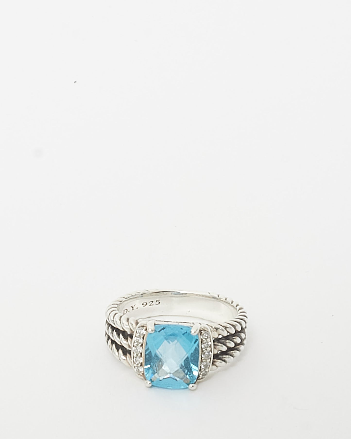 David Yurman 925 Silver Blue Topaz & Diamond Wheaton Ring - 7