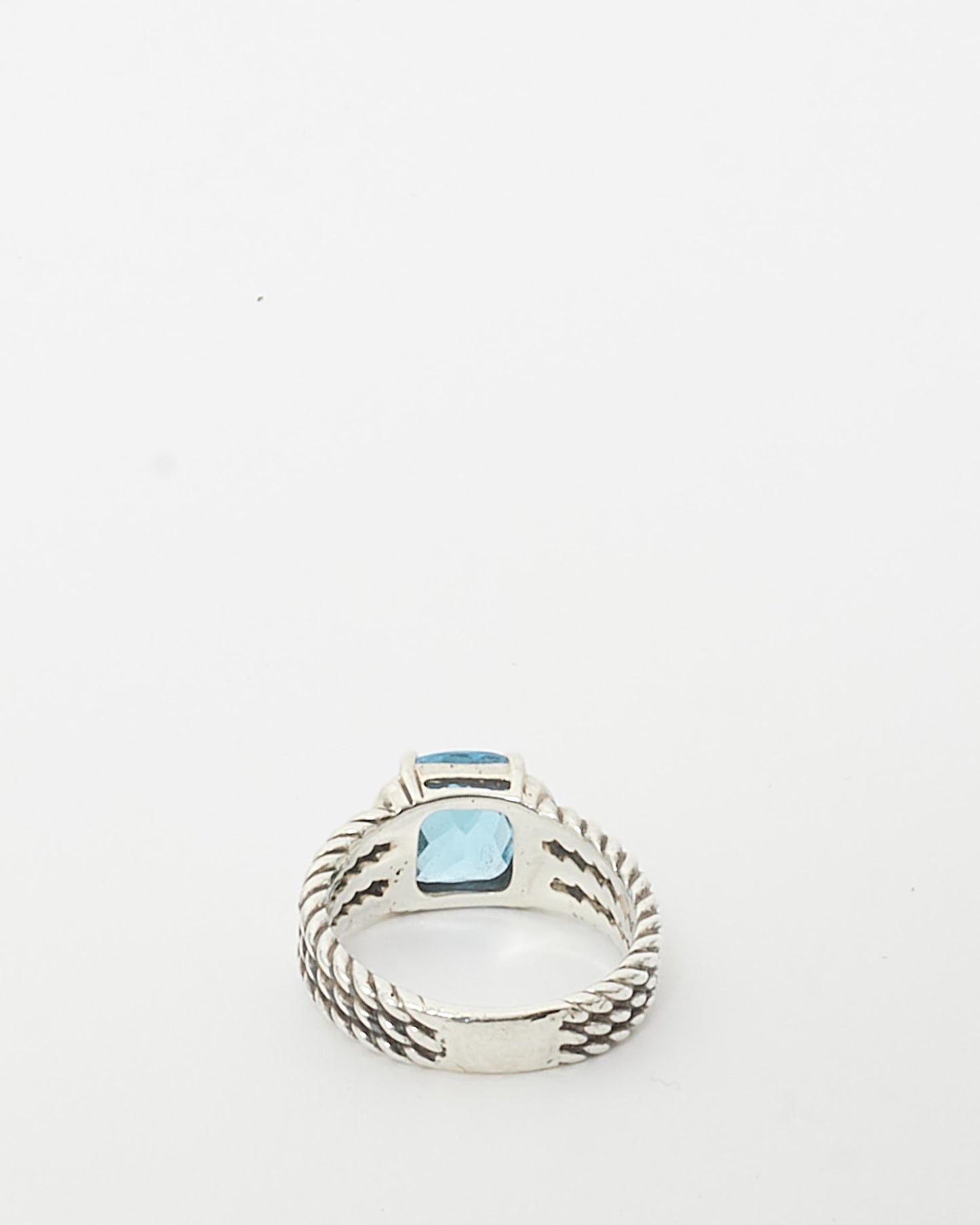 David Yurman 925 Silver Blue Topaz & Diamond Wheaton Ring - 7