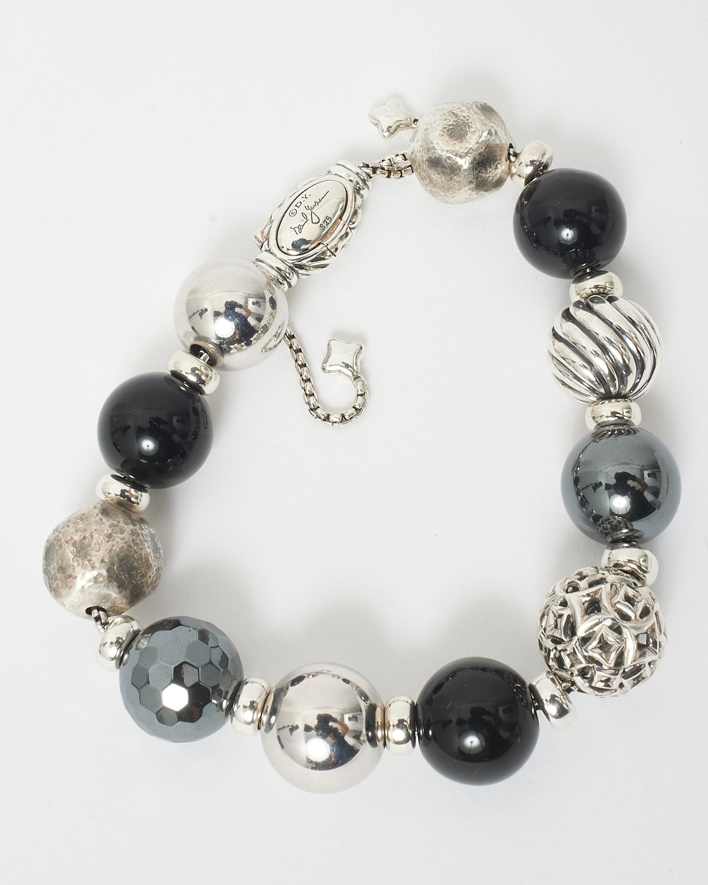 David Yurman 925 Silver Onyx & Hematite Elements Bead Bracelet