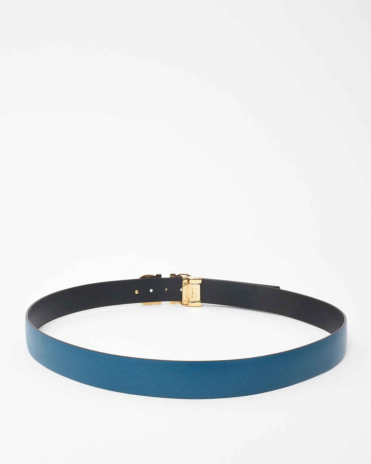 Salvatore Ferragamo Blue & Black Leather Logo Reversible Belt - 80