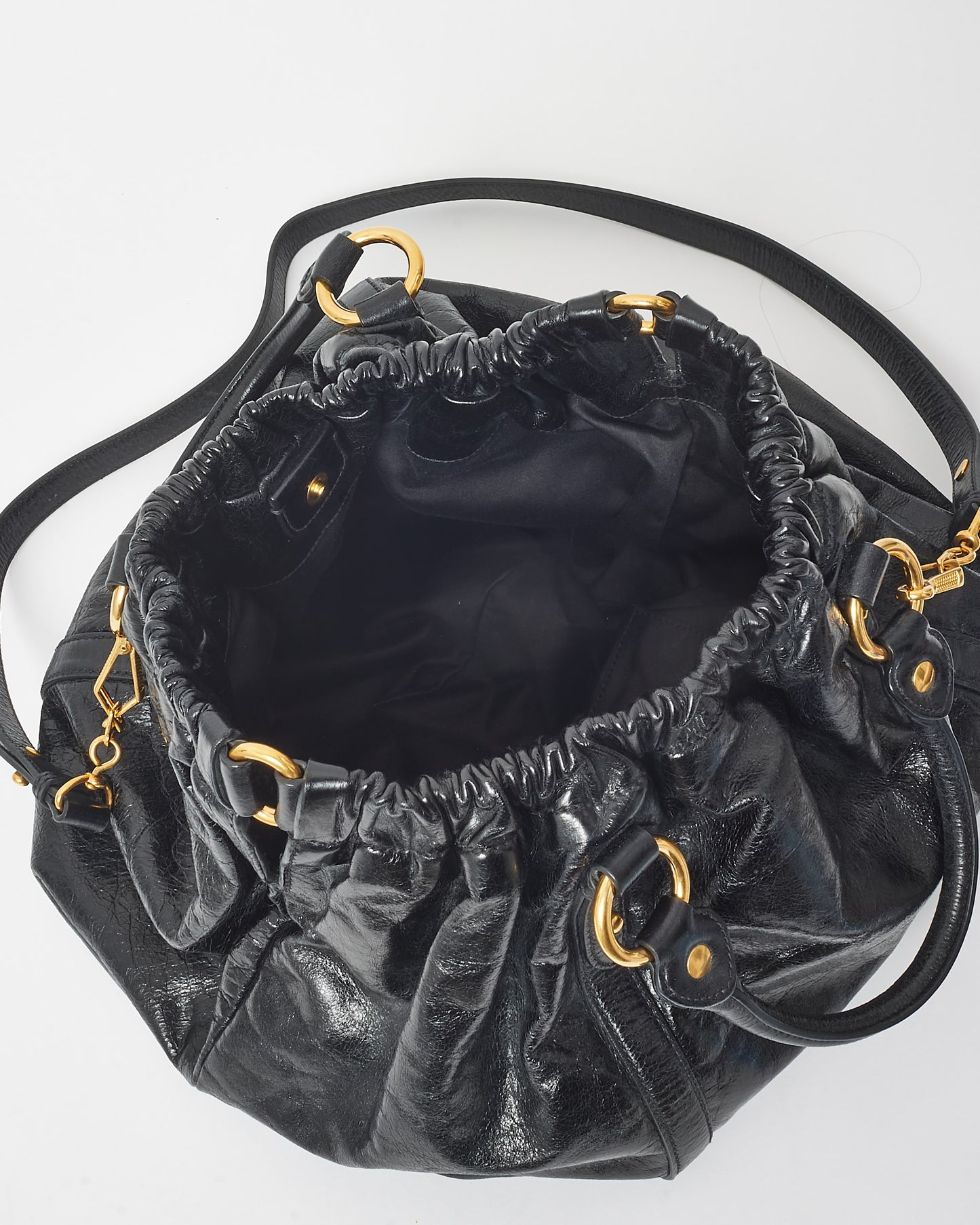 Miu Miu Vintage Black Vitello Leather Rushed Slouch 2Way Bag