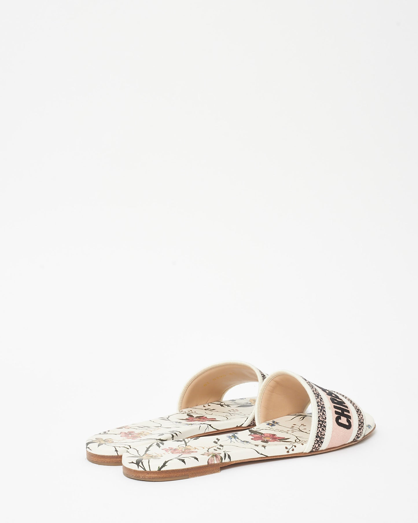 Dior White & Pink Floral Logo Embroidered D Way Slide - 41