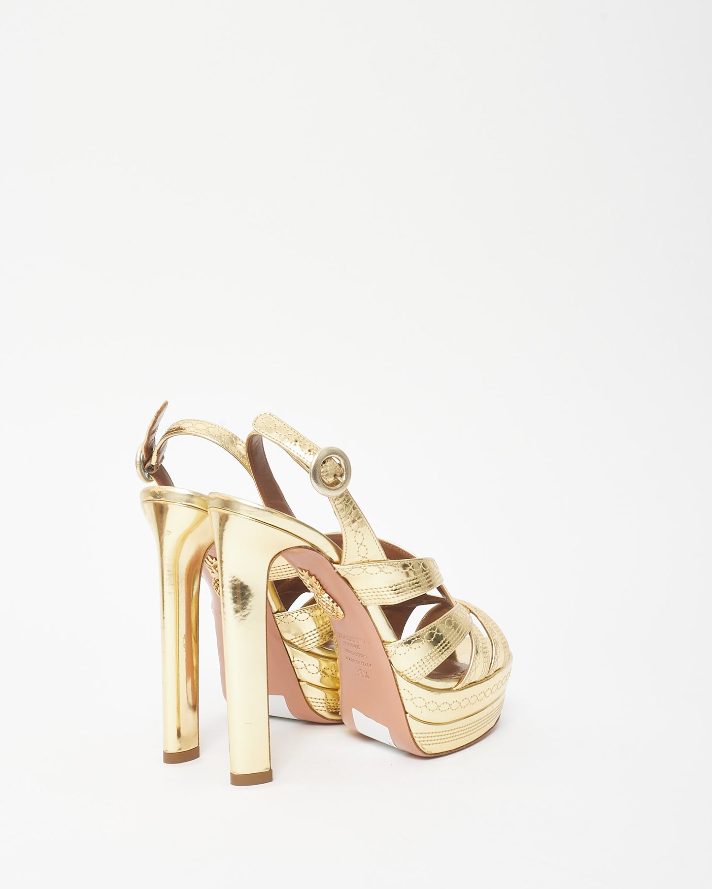 Aquazzura Gold Embossed Leather Platform Heels - 36.5