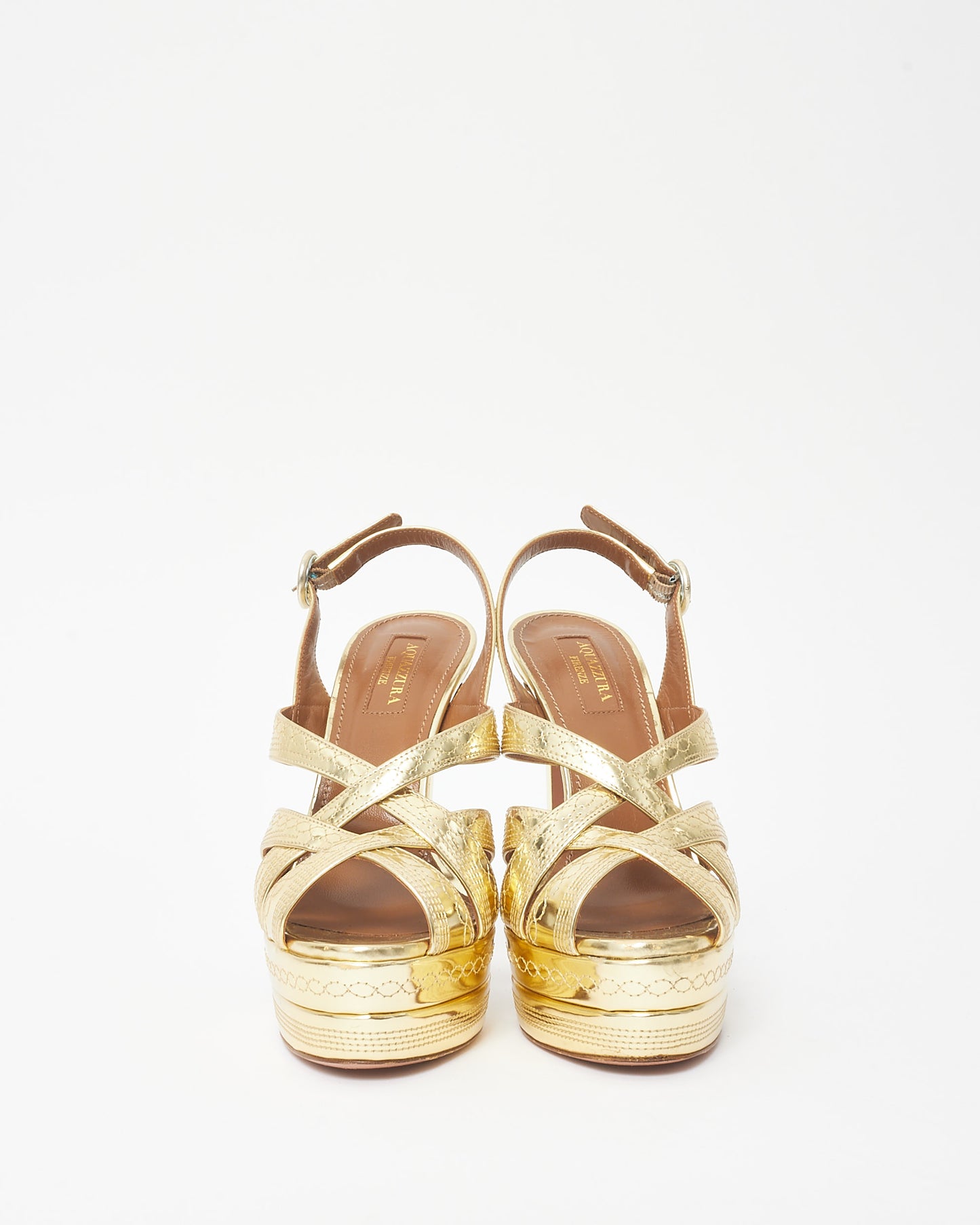 Aquazzura Gold Embossed Leather Platform Heels - 36.5