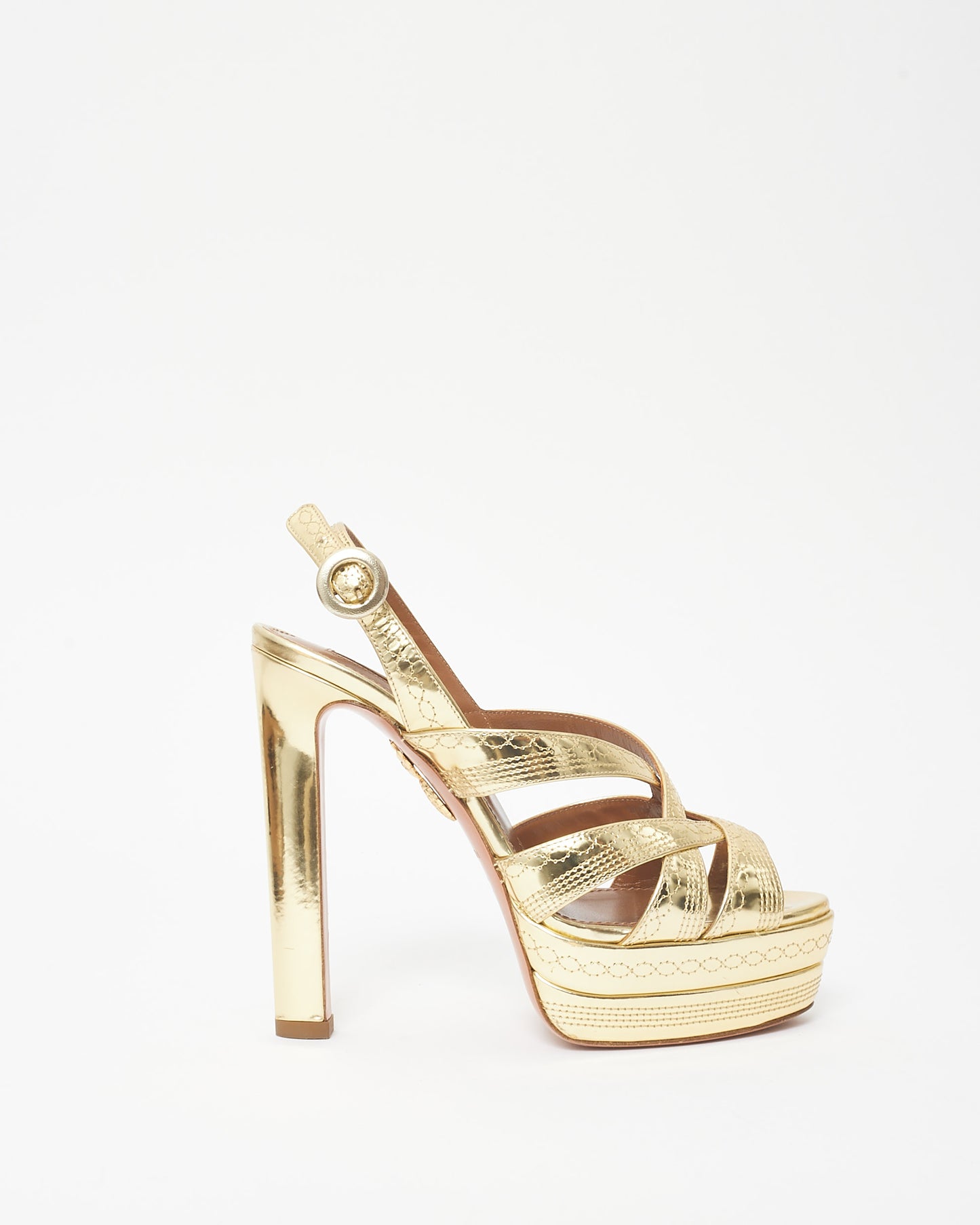 Aquazzura Gold Embossed Leather Platform Heels - 36.5