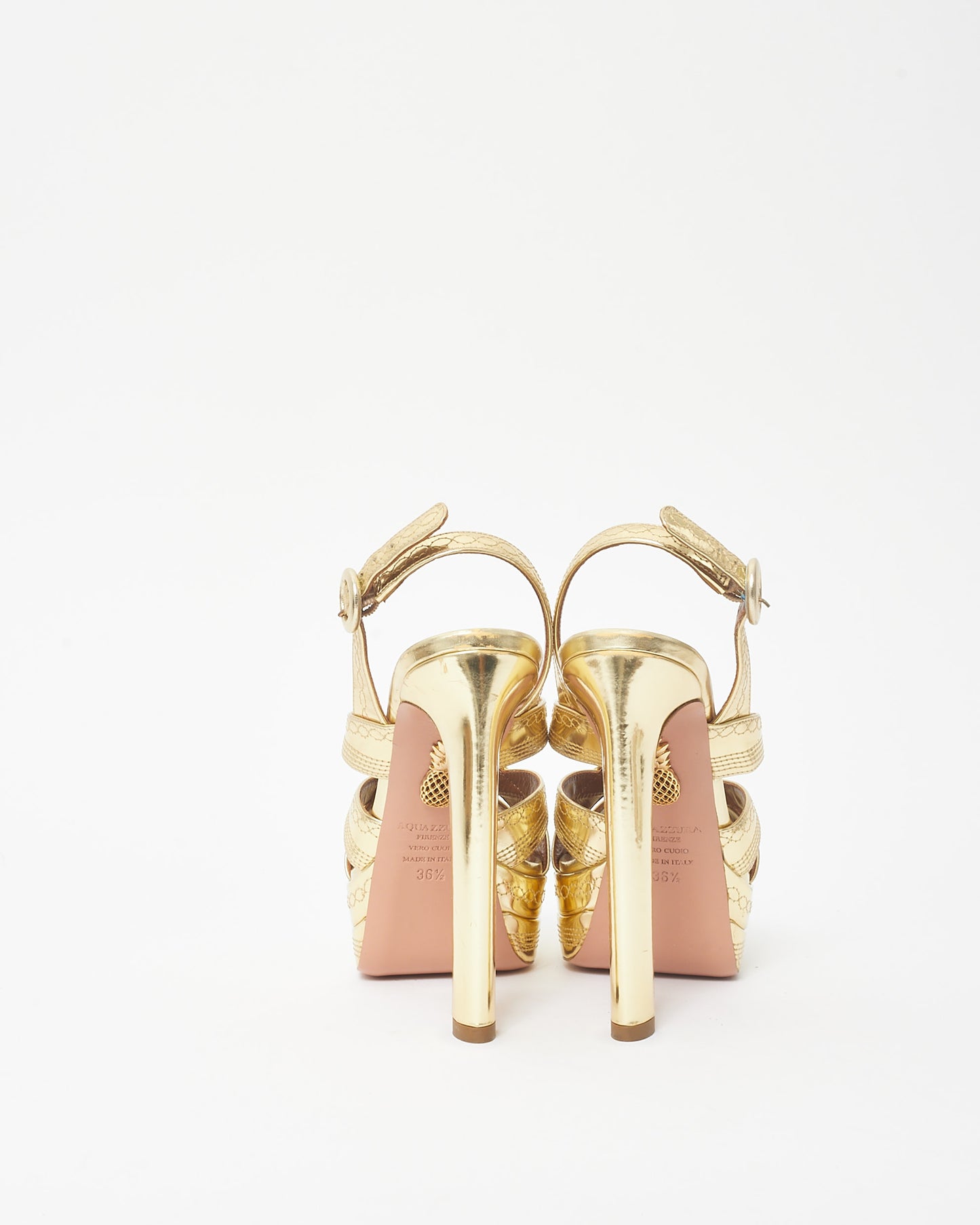 Aquazzura Gold Embossed Leather Platform Heels - 36.5