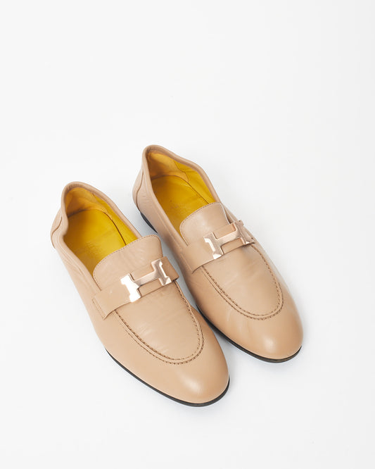 Hermès Beige Leather Rose Gold H Paris Loafer - 39