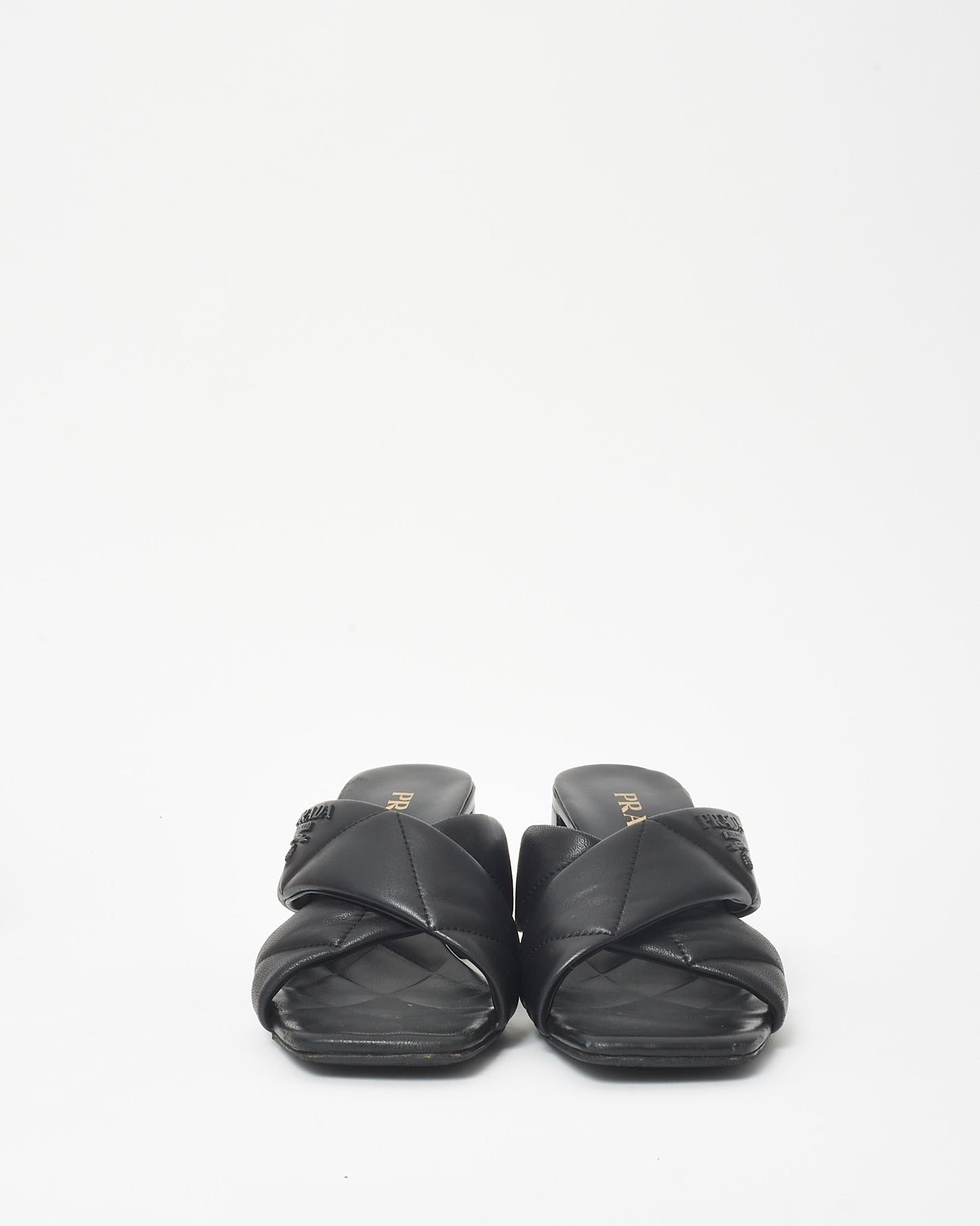 Prada Black Leather Criss Cross Mule Sandals - 38