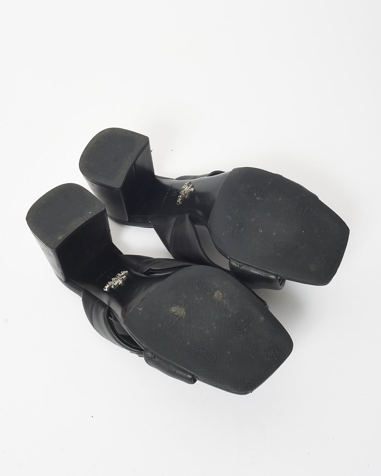 Prada Black Leather Criss Cross Mule Sandals - 38