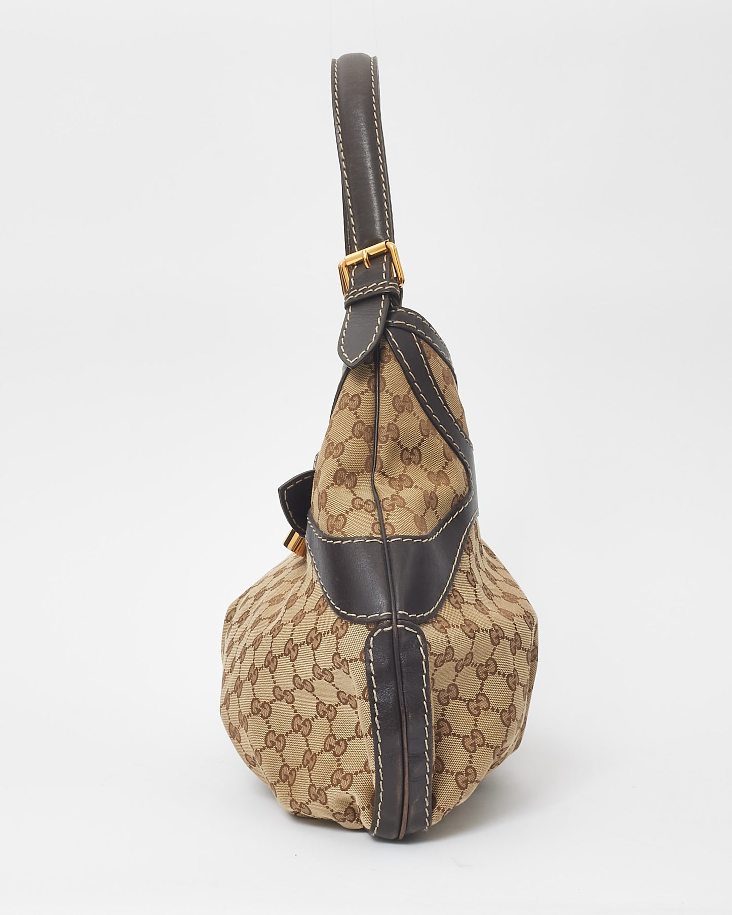 Gucci Vintage Brown Monogram Canvas Buckle Hobo Shoulder Bag