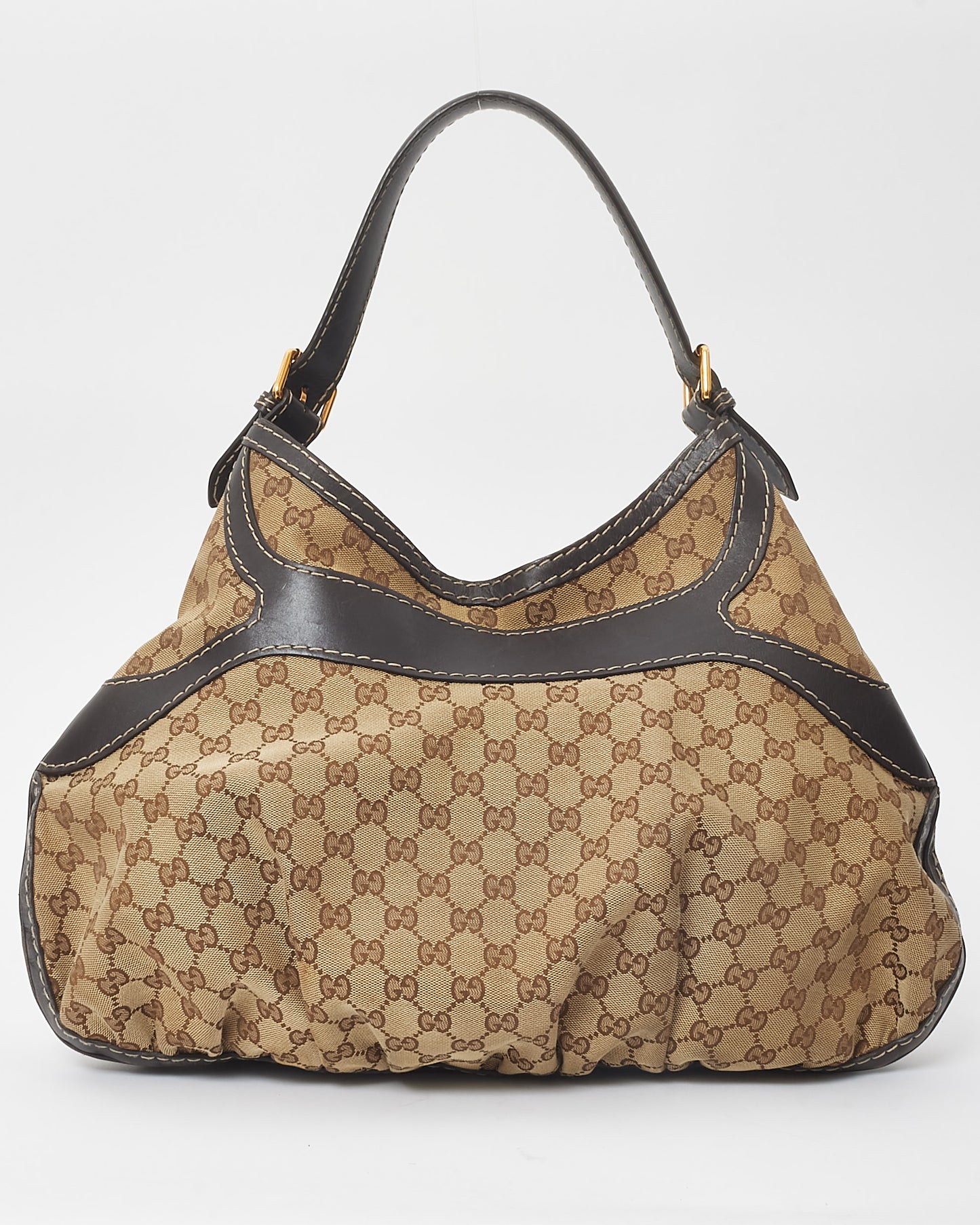 Gucci Vintage Brown Monogram Canvas Buckle Hobo Shoulder Bag