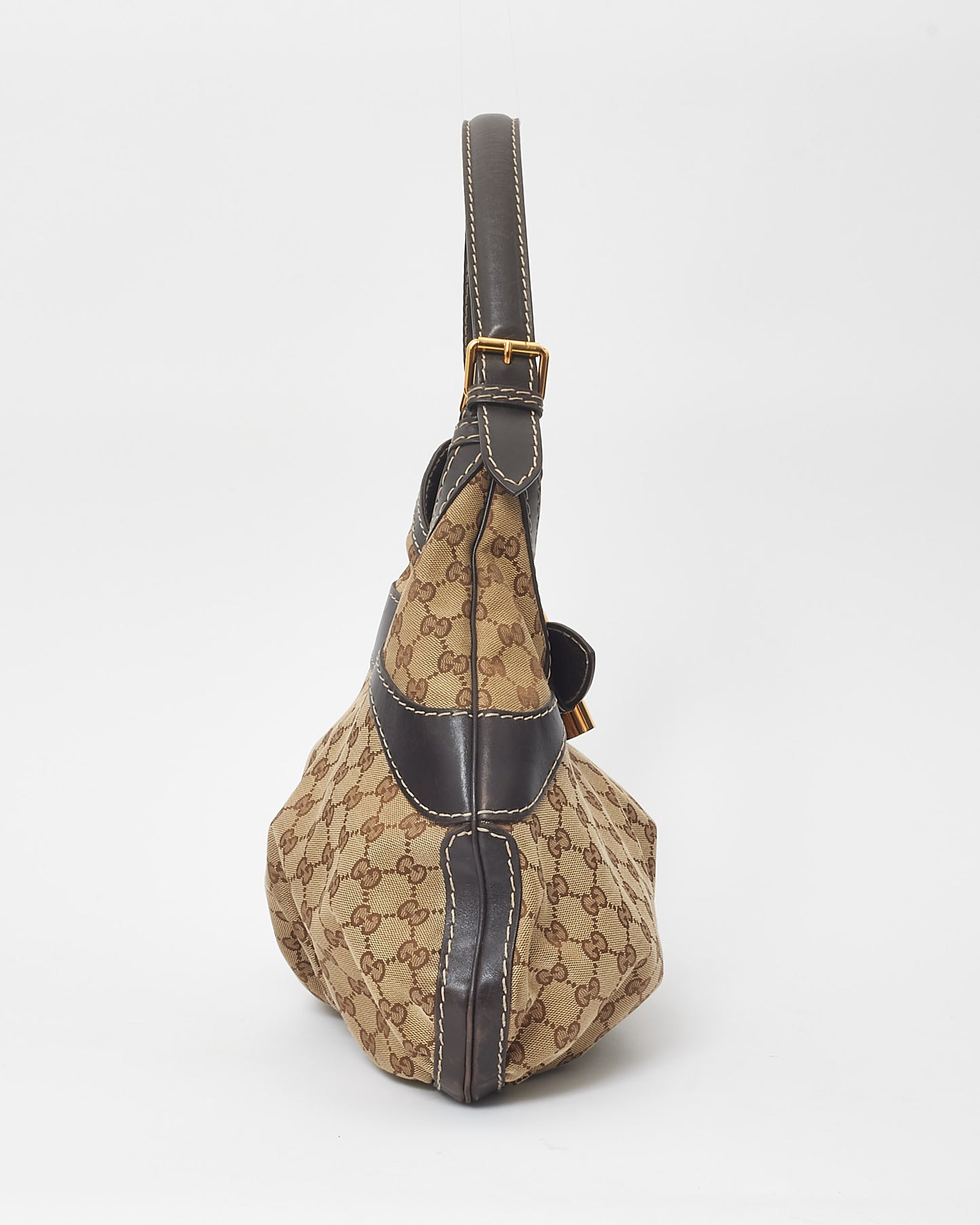 Gucci Vintage Brown Monogram Canvas Buckle Hobo Shoulder Bag