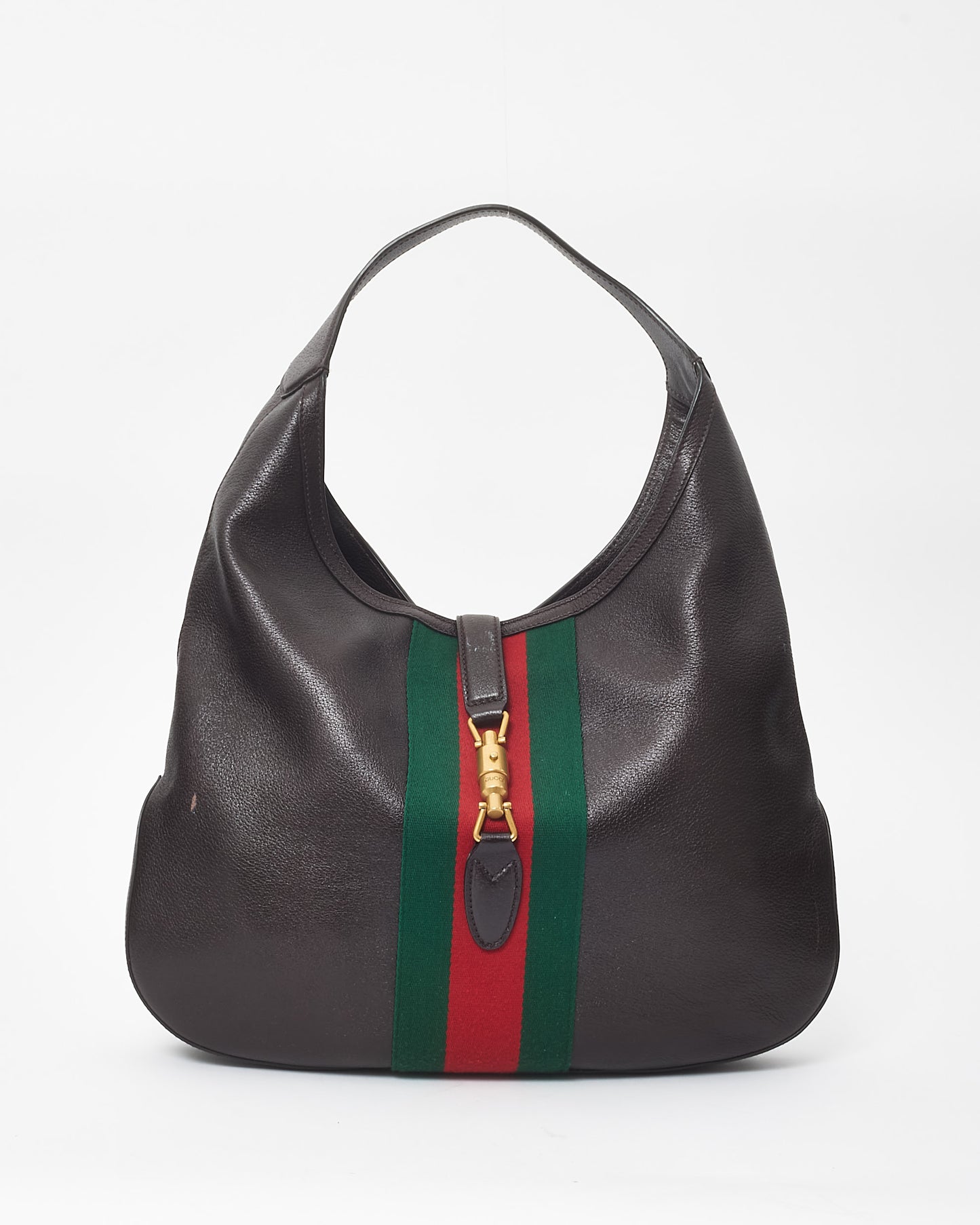 Gucci Brown Leather Web Jackie Hobo Shoulder Bag