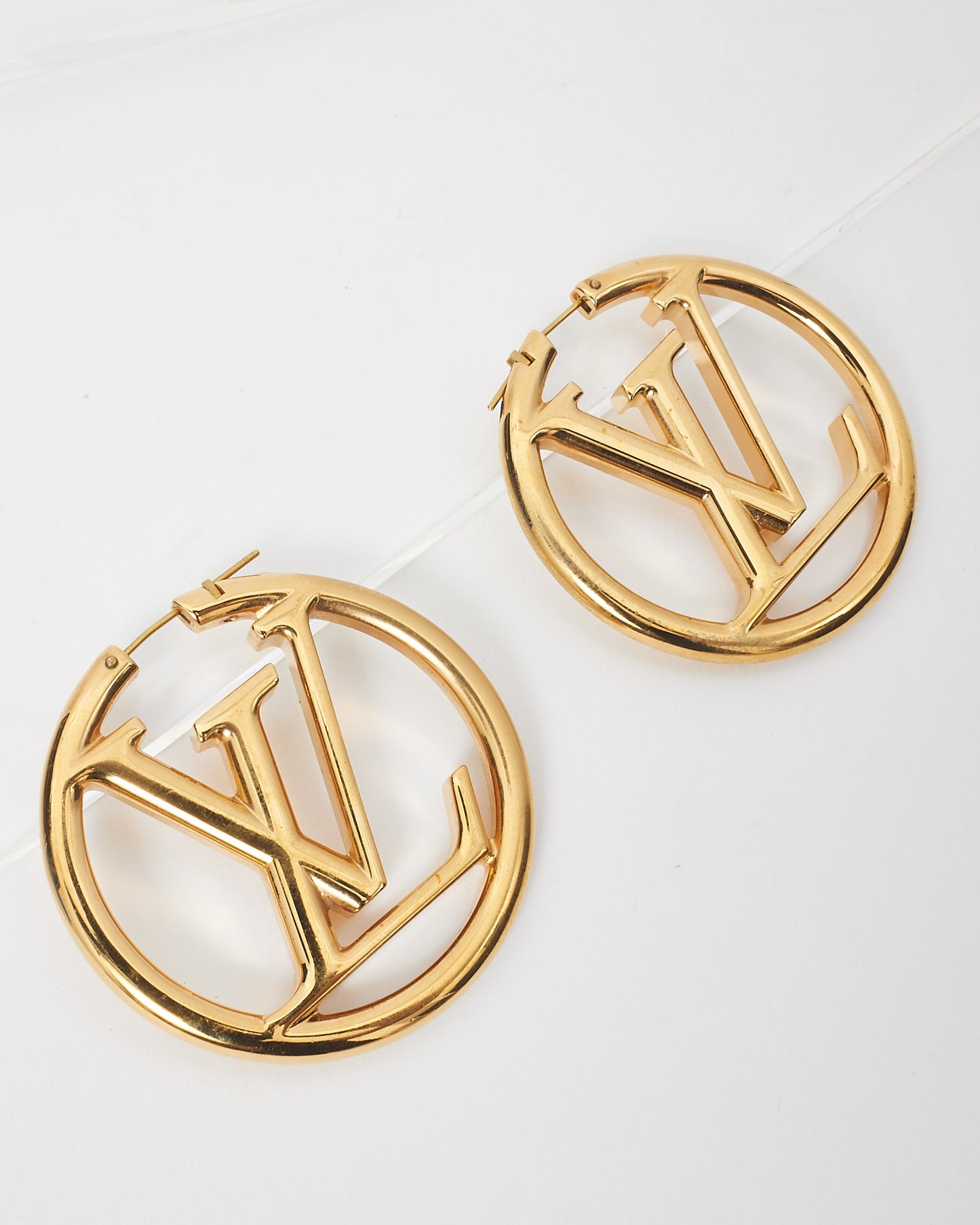 Louis Vuitton Gold Louise Hoop Logo Earrings