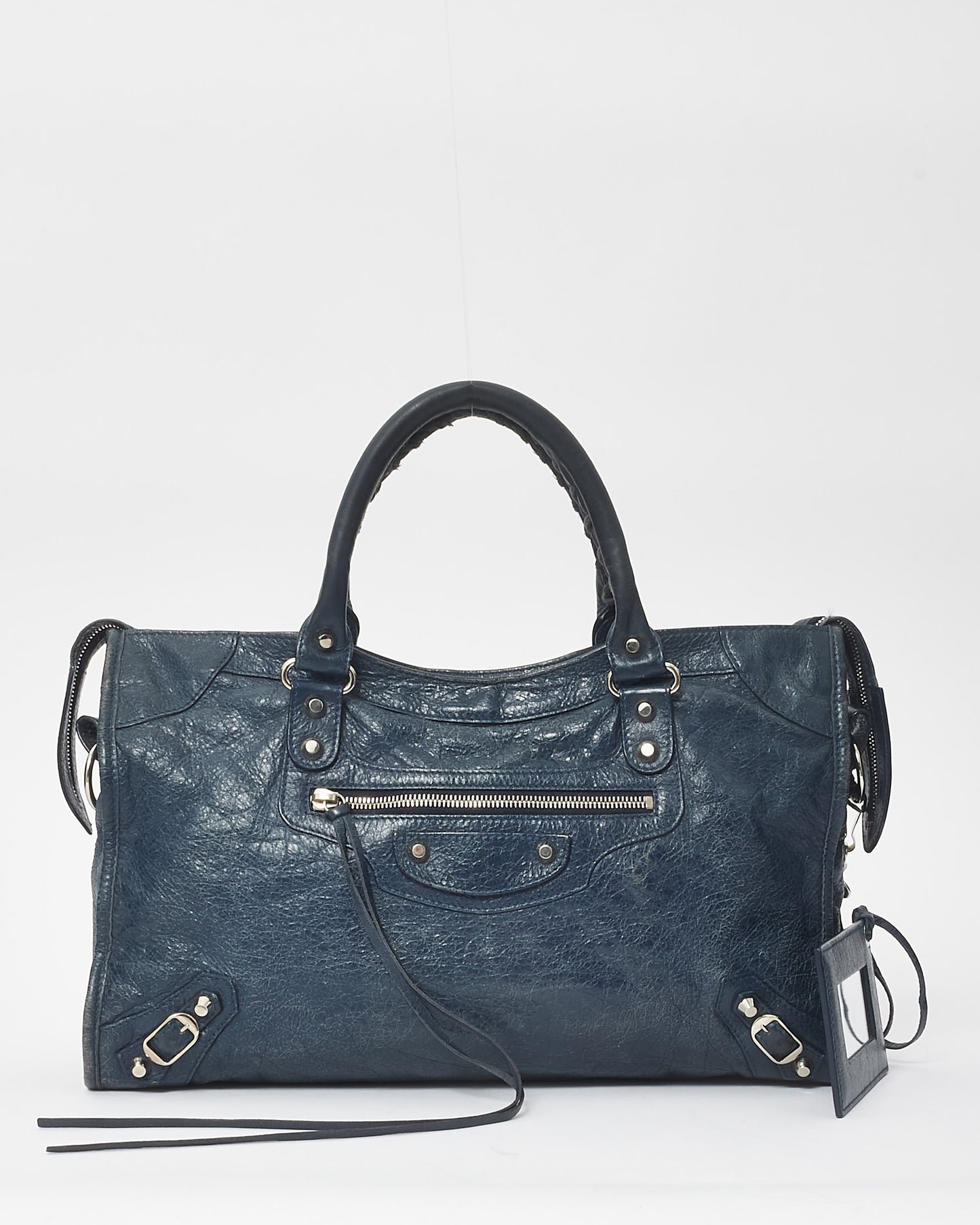 Balenciaga Navy Blue Leather Motocross City Bag