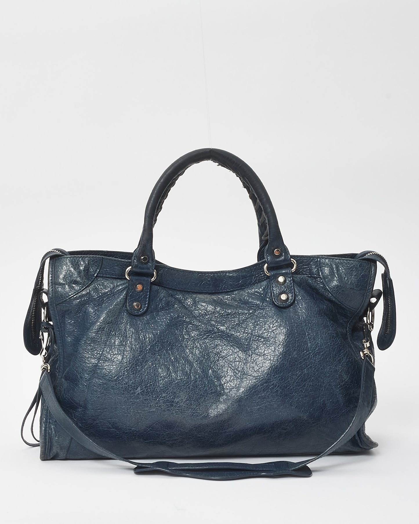 Balenciaga Navy Blue Leather Motocross City Bag