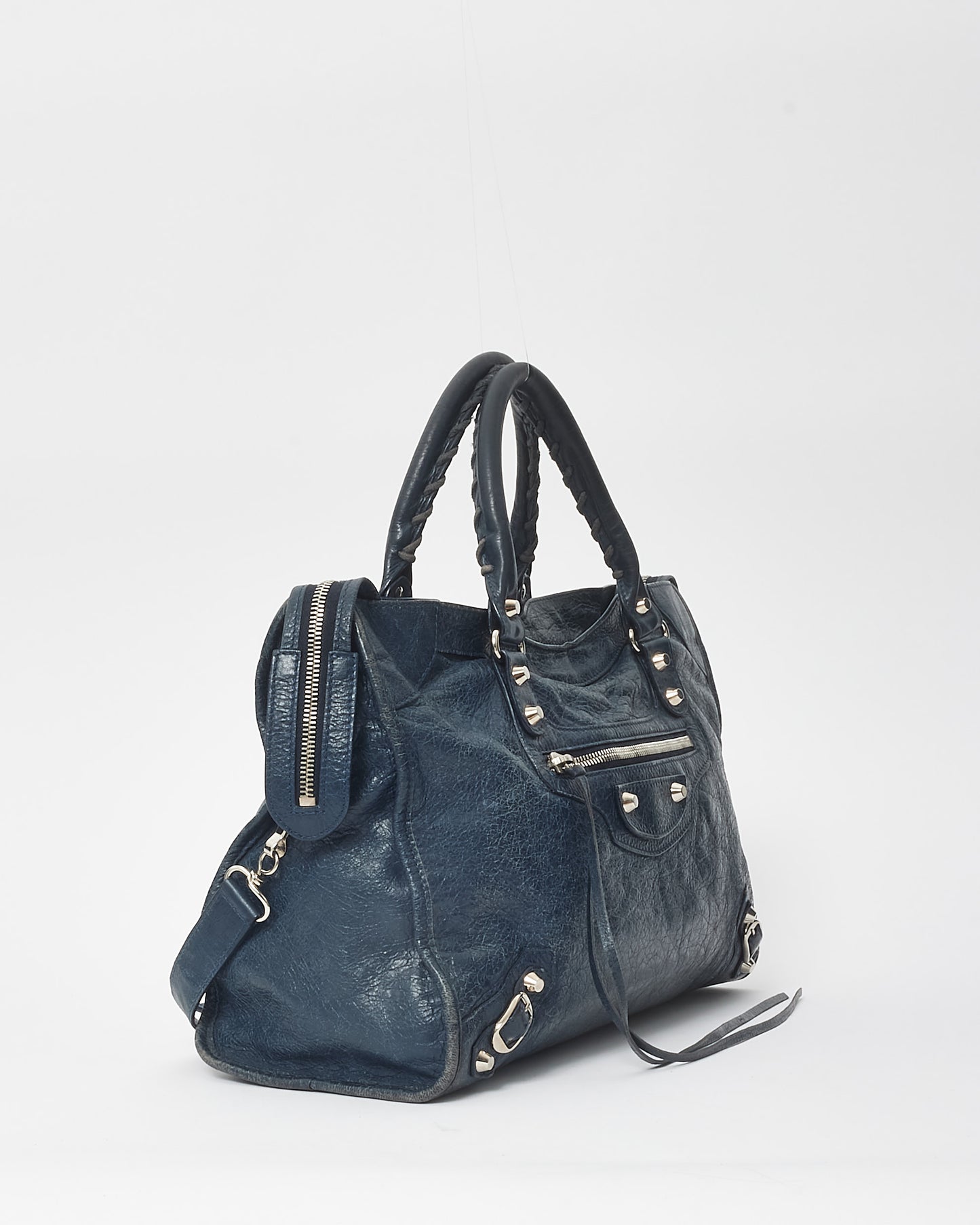 Balenciaga Navy Blue Leather Motocross City Bag