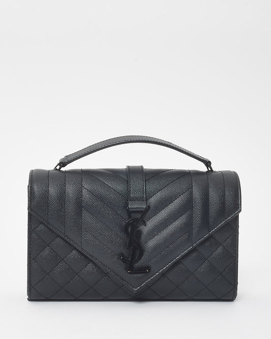 Saint Laurent Black Small Tri-Quilt Grain De Poudre Leather Envelope Bag