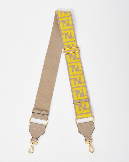 Fendi Taupe & Yellow Fabric Ribbon Vitello King FF 1974 Adjustable Strap