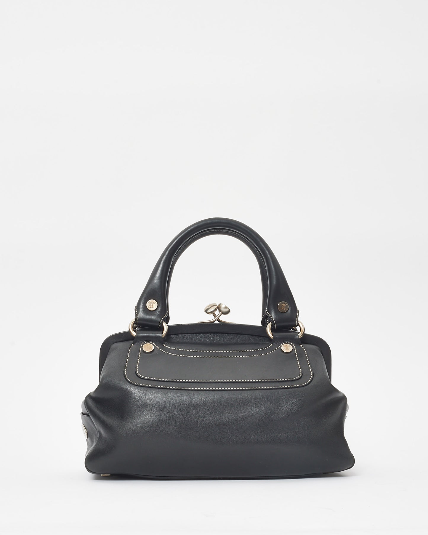 Celine Vintage Black Leather Top Handle Bag