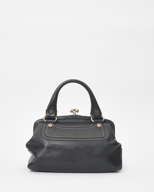 Celine Vintage Black Leather Top Handle Bag