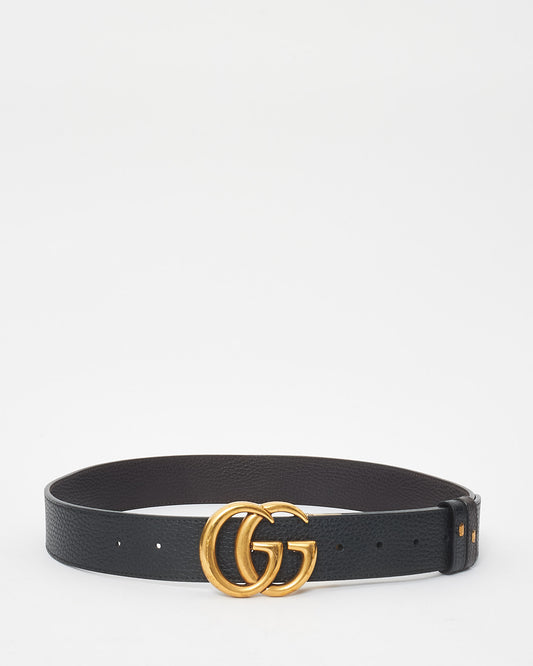 Gucci Black & Brown Grained Leather Reversible GG Marmont Belt