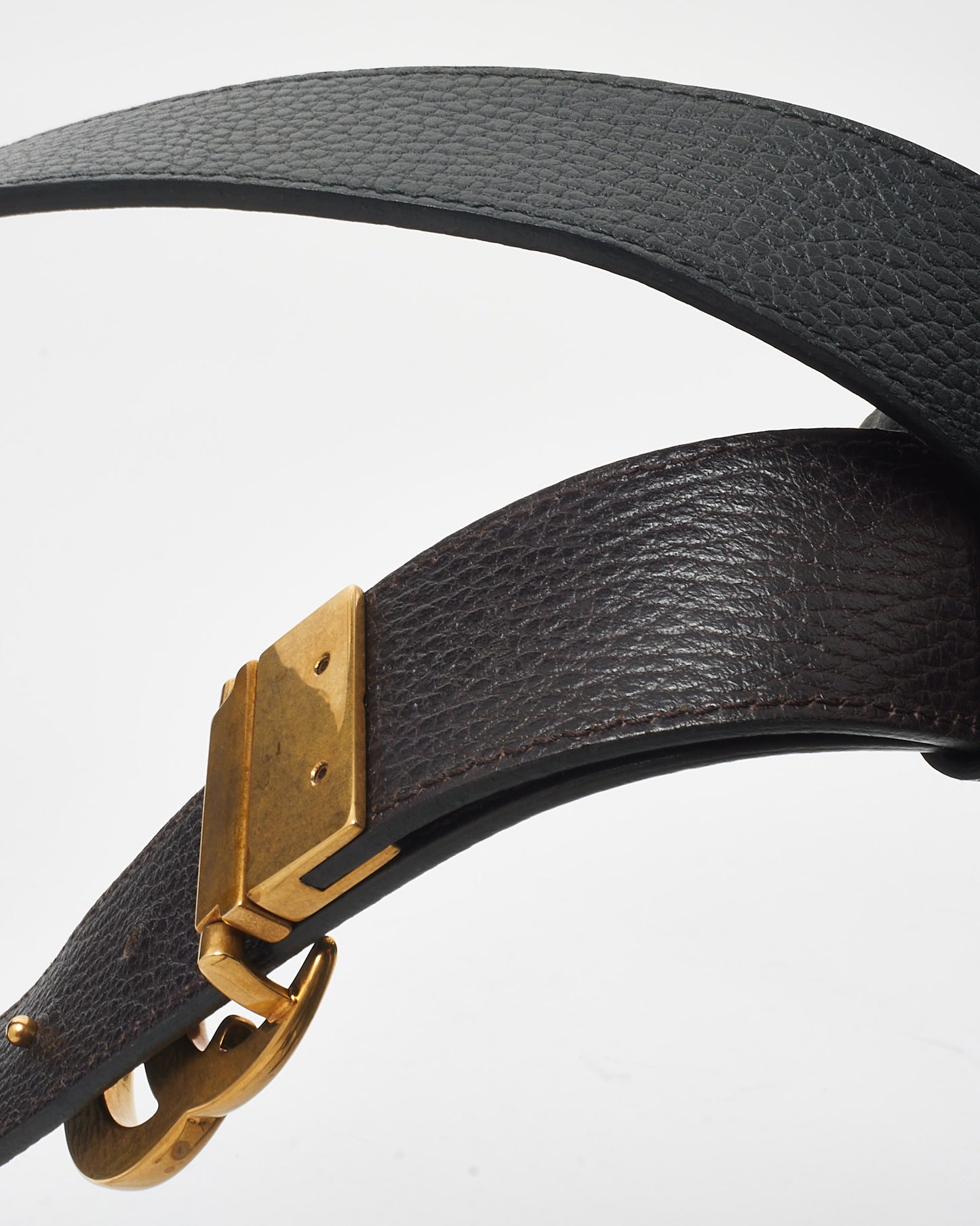 Gucci Black & Brown Grained Leather Reversible GG Marmont Belt