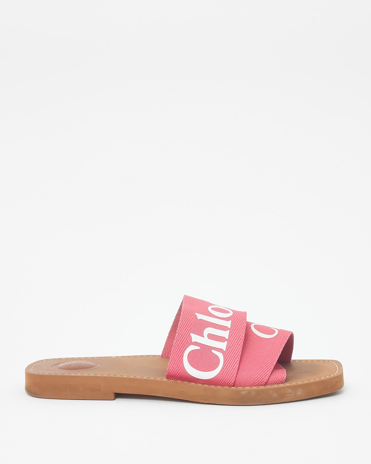 Chloé Pink Canvas Woody Logo Sandals - 38