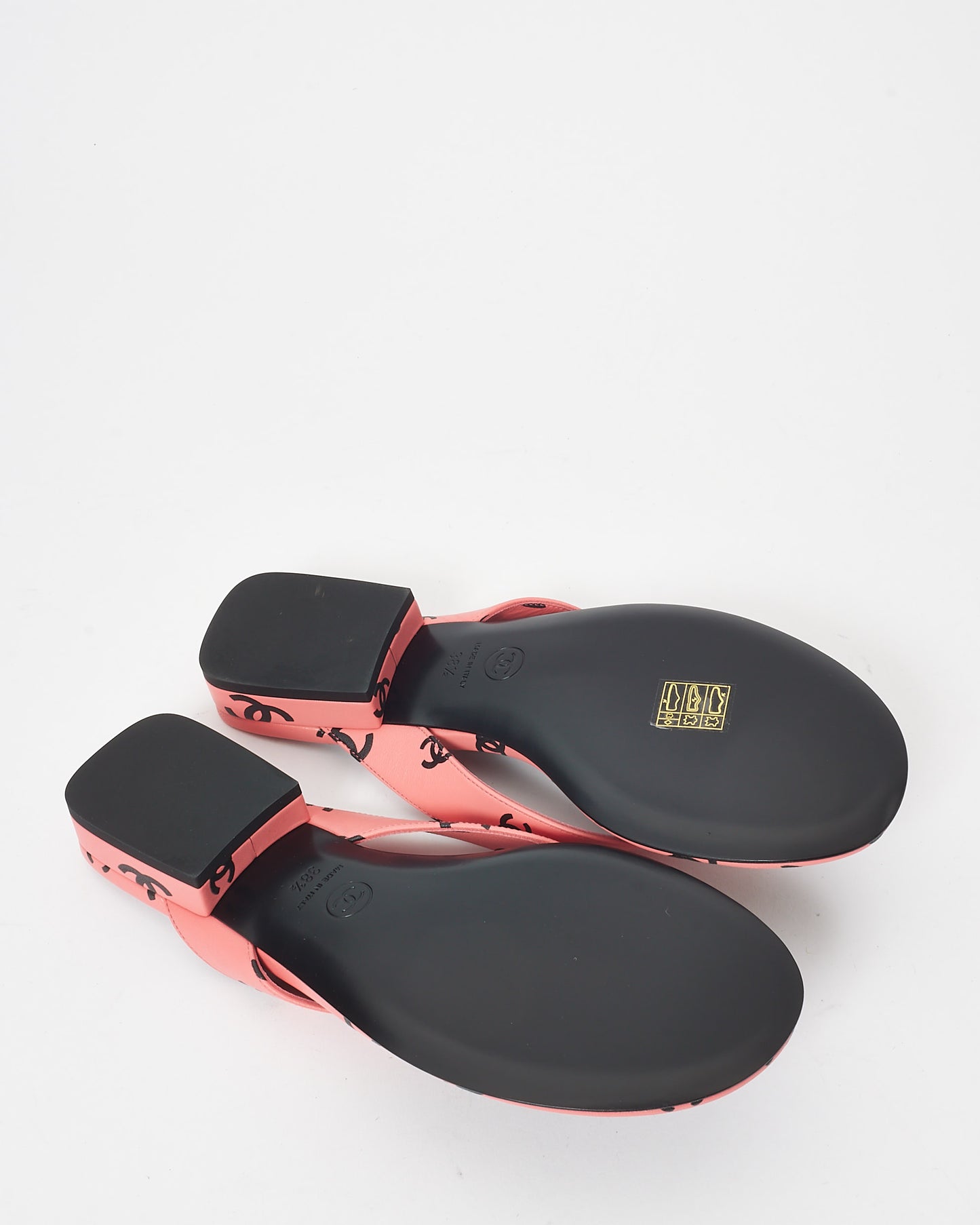 Chanel Pink & Black Logo Leather 22S Flip Flop Sandals - 38.5