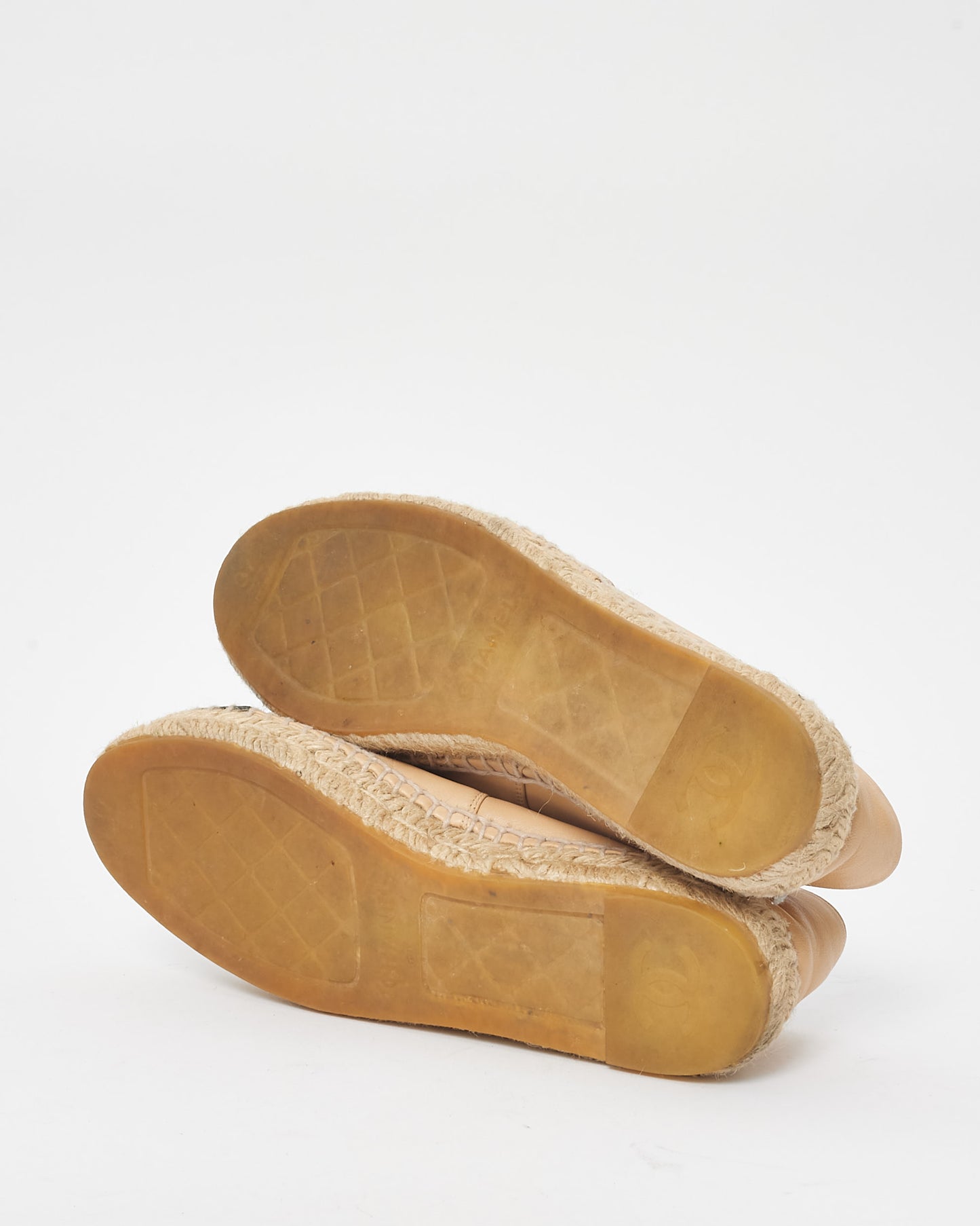 Chanel Beige Lambskin Leather Espadrilles - 37