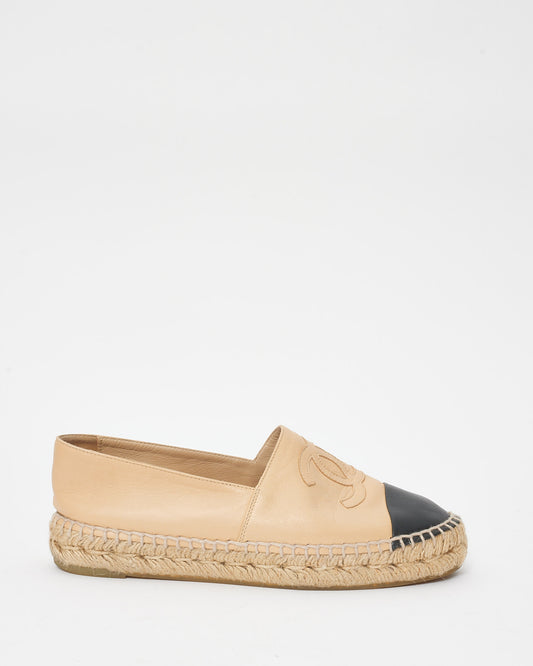 Chanel Beige Lambskin Leather Espadrilles - 37