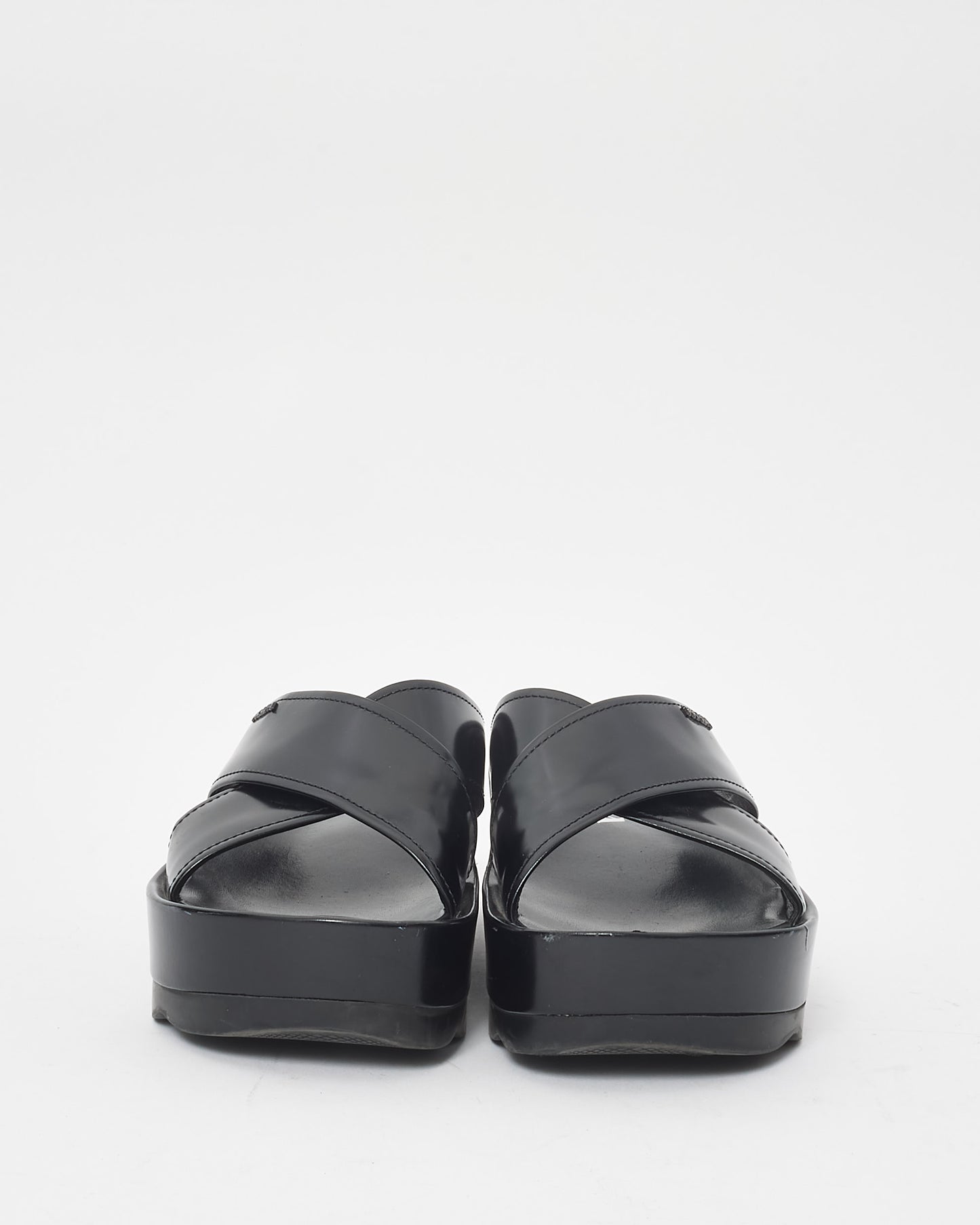 Prada Leather Crossover Platform Sandals - 38