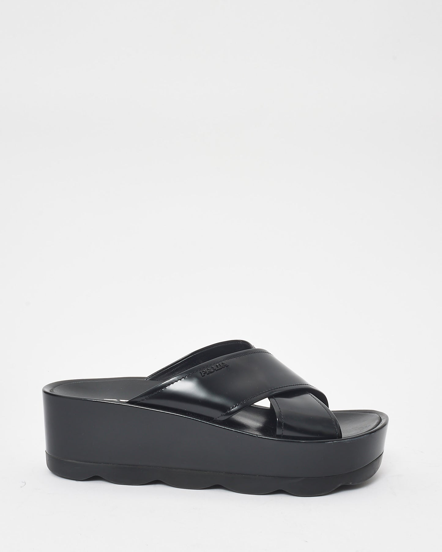 Prada Leather Crossover Platform Sandals - 38