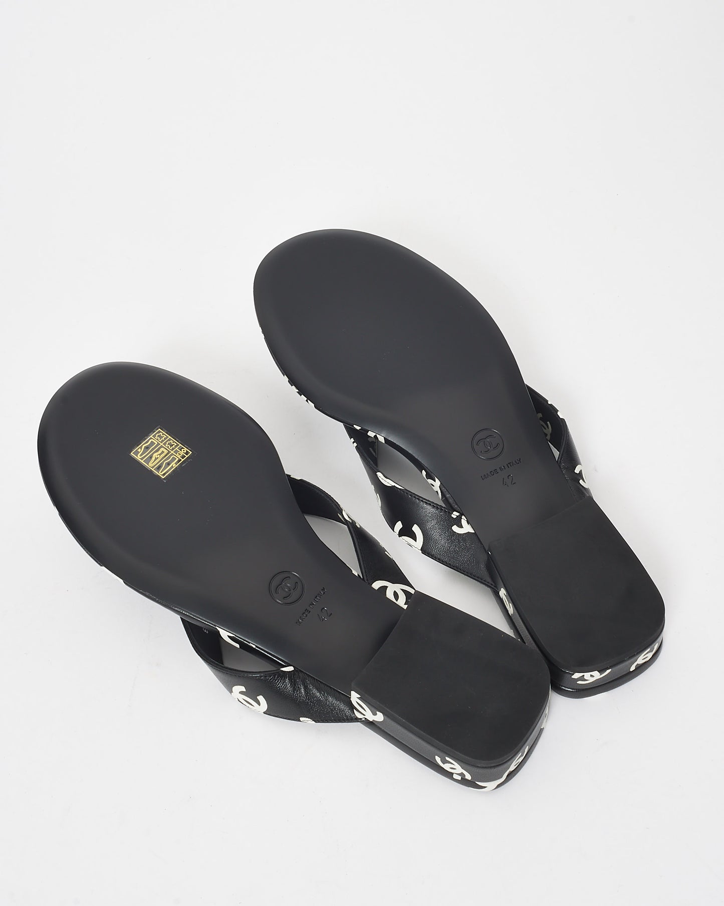 Chanel Black & White Logo Leather 22S Flip Flop Sandals - 42