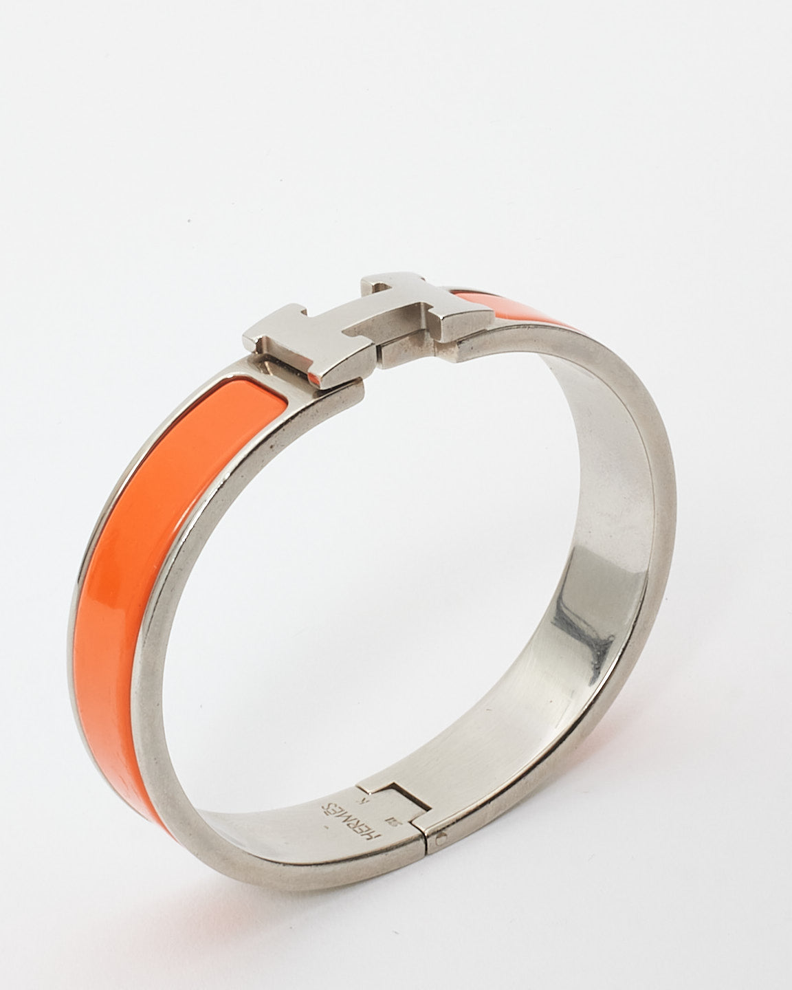 Hermès Orange & Silver Clic H Bracelet - PM