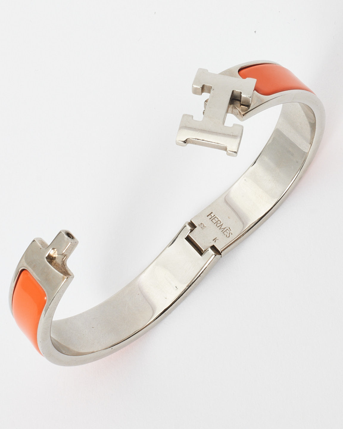 Hermès Orange & Silver Clic H Bracelet - PM