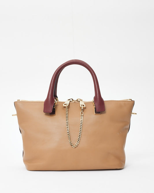 Chloé Tan & Burgundy Leather Baylee Top Handle Tote Bag