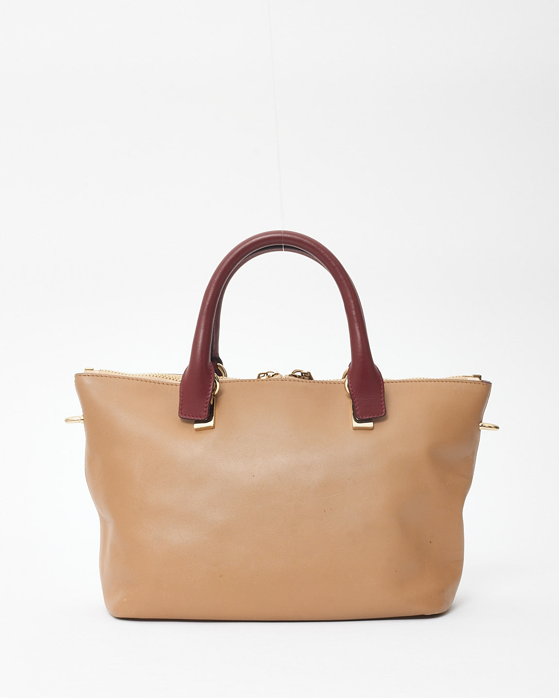 Chloé Tan & Burgundy Leather Baylee Top Handle Tote Bag