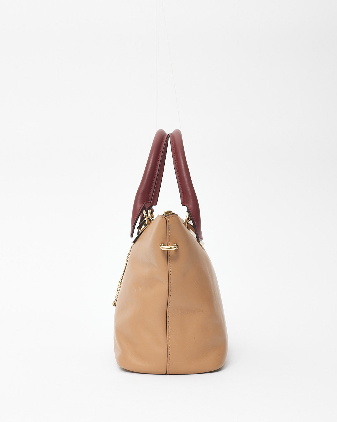 Chloé Tan & Burgundy Leather Baylee Top Handle Tote Bag