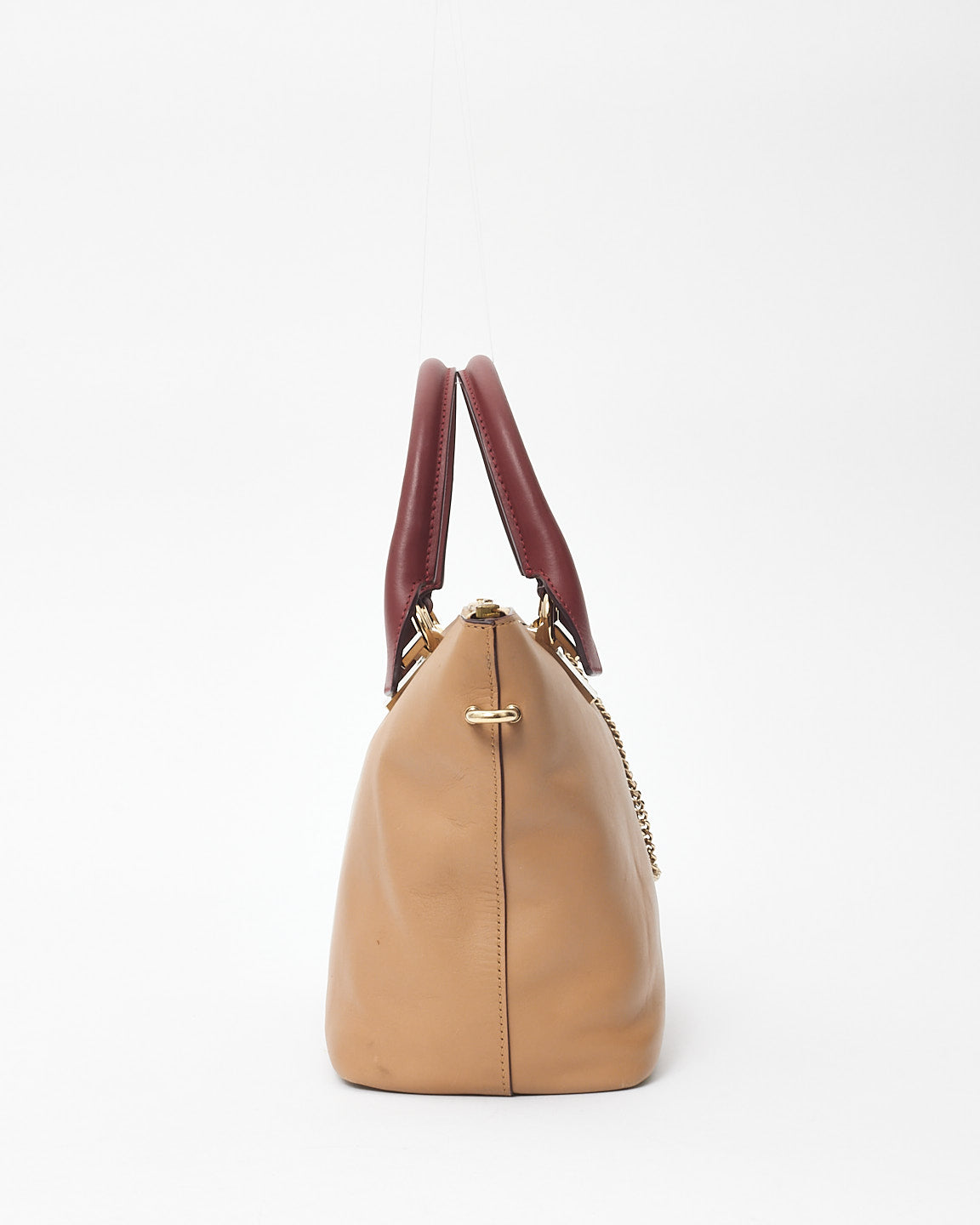 Chloé Tan & Burgundy Leather Baylee Top Handle Tote Bag