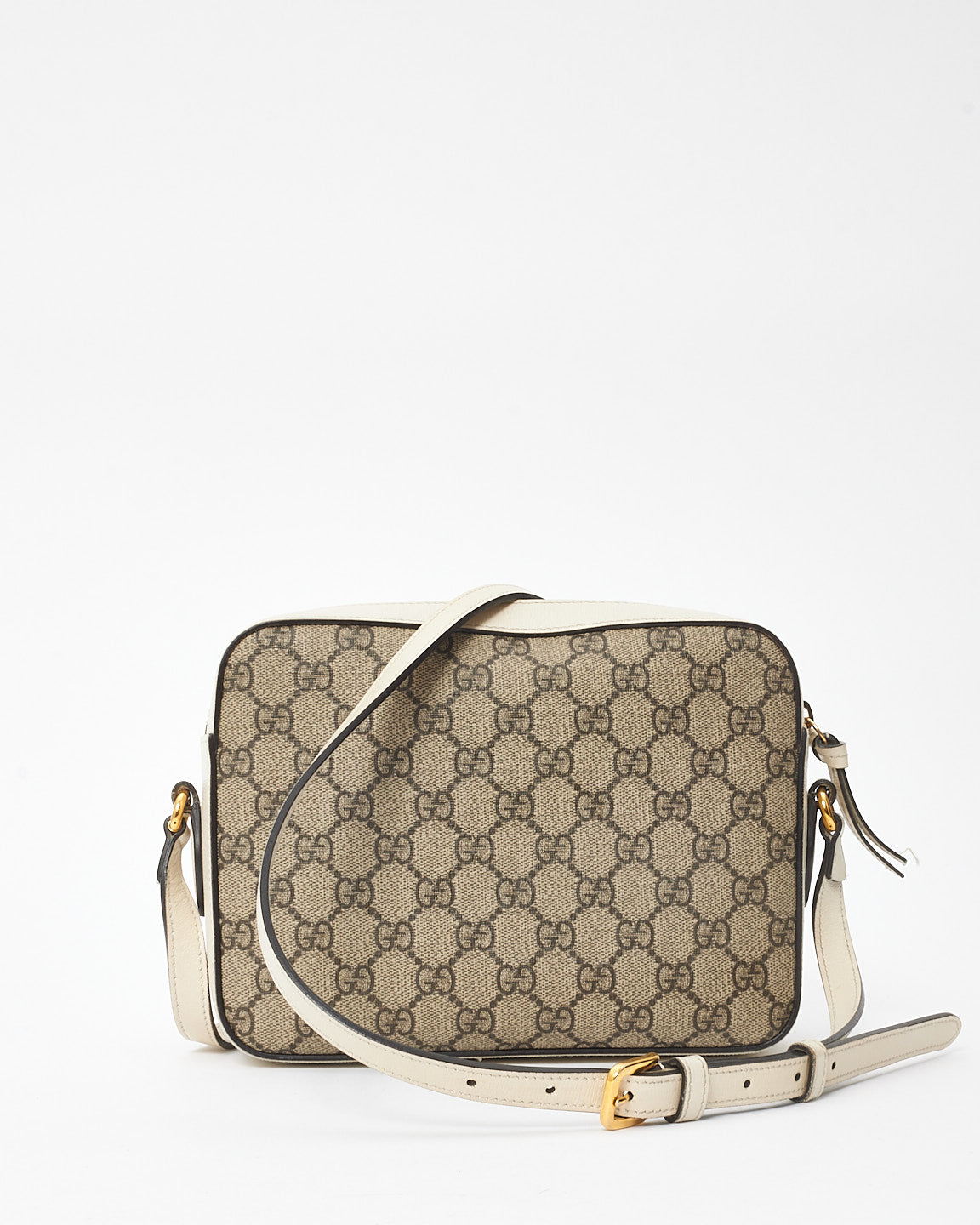 Gucci White & Monogram Canvas 1955 Horsebit Crossbody Bag