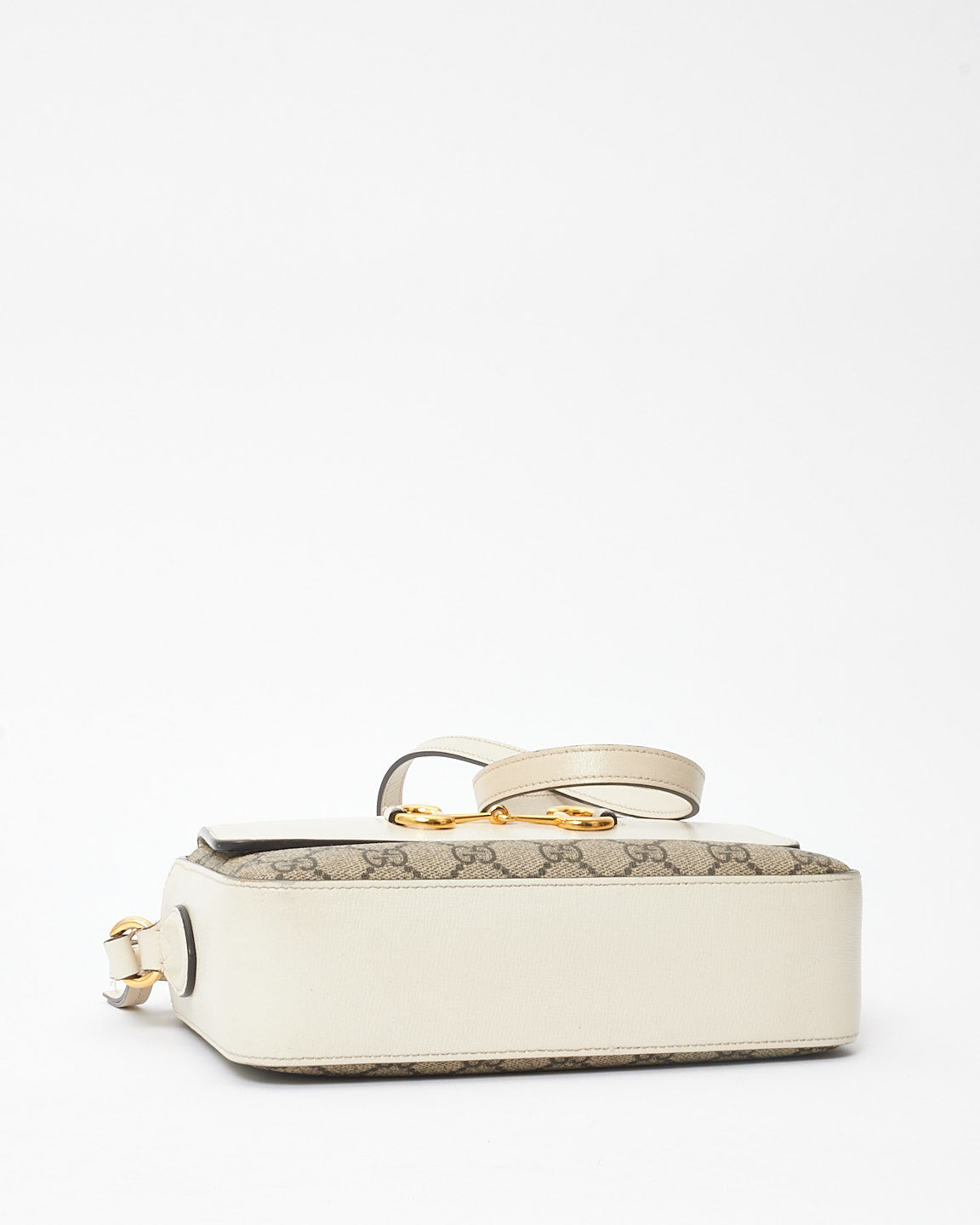 Gucci White & Monogram Canvas 1955 Horsebit Crossbody Bag