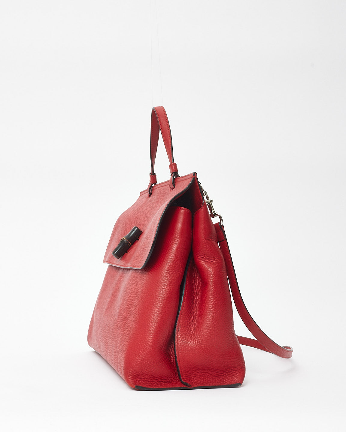 Gucci Red Leather Bamboo Twist Daily Top Handle Bag