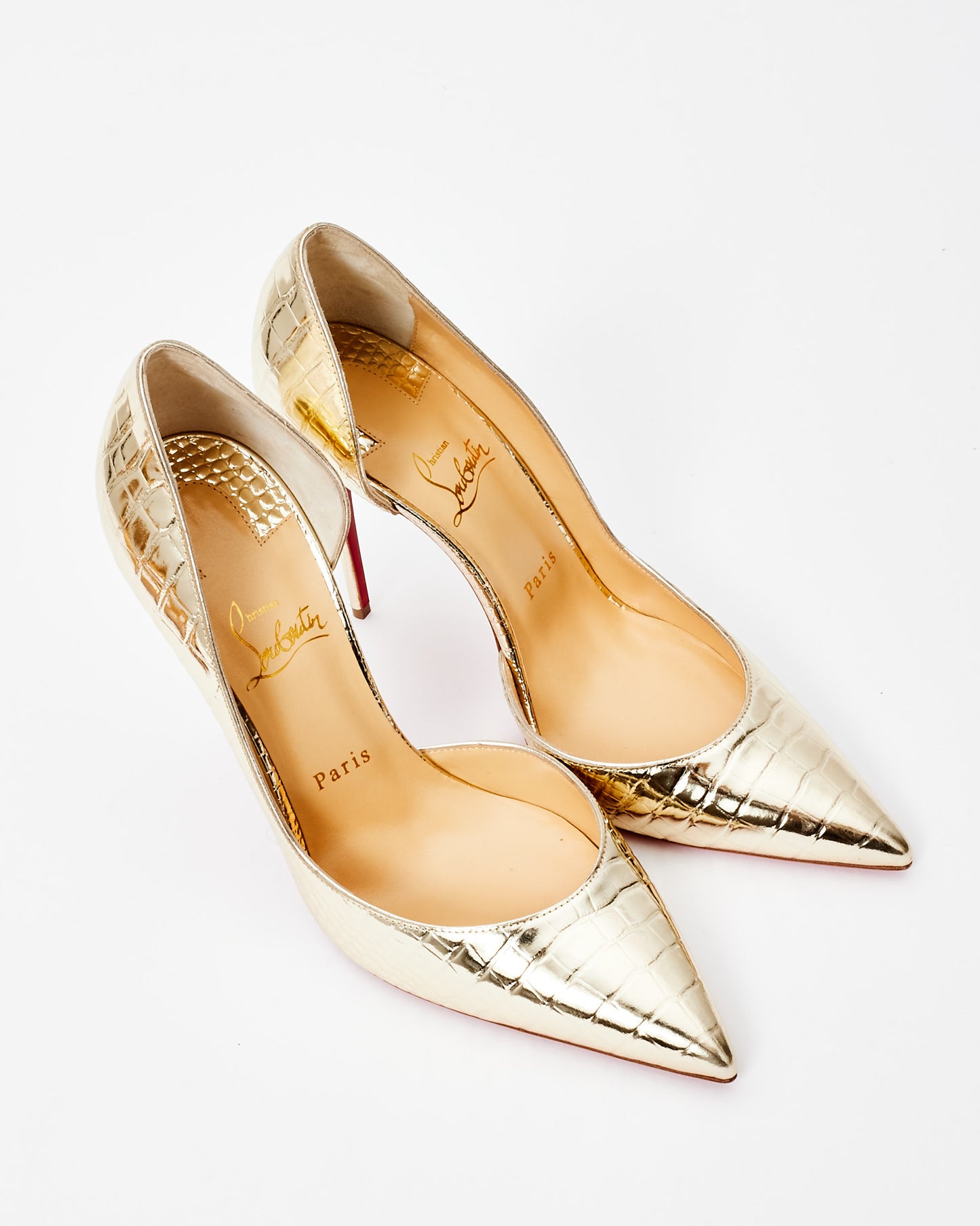 Christian Louboutin Gold Metallic Croc Embossed Iriza Pumps - 40