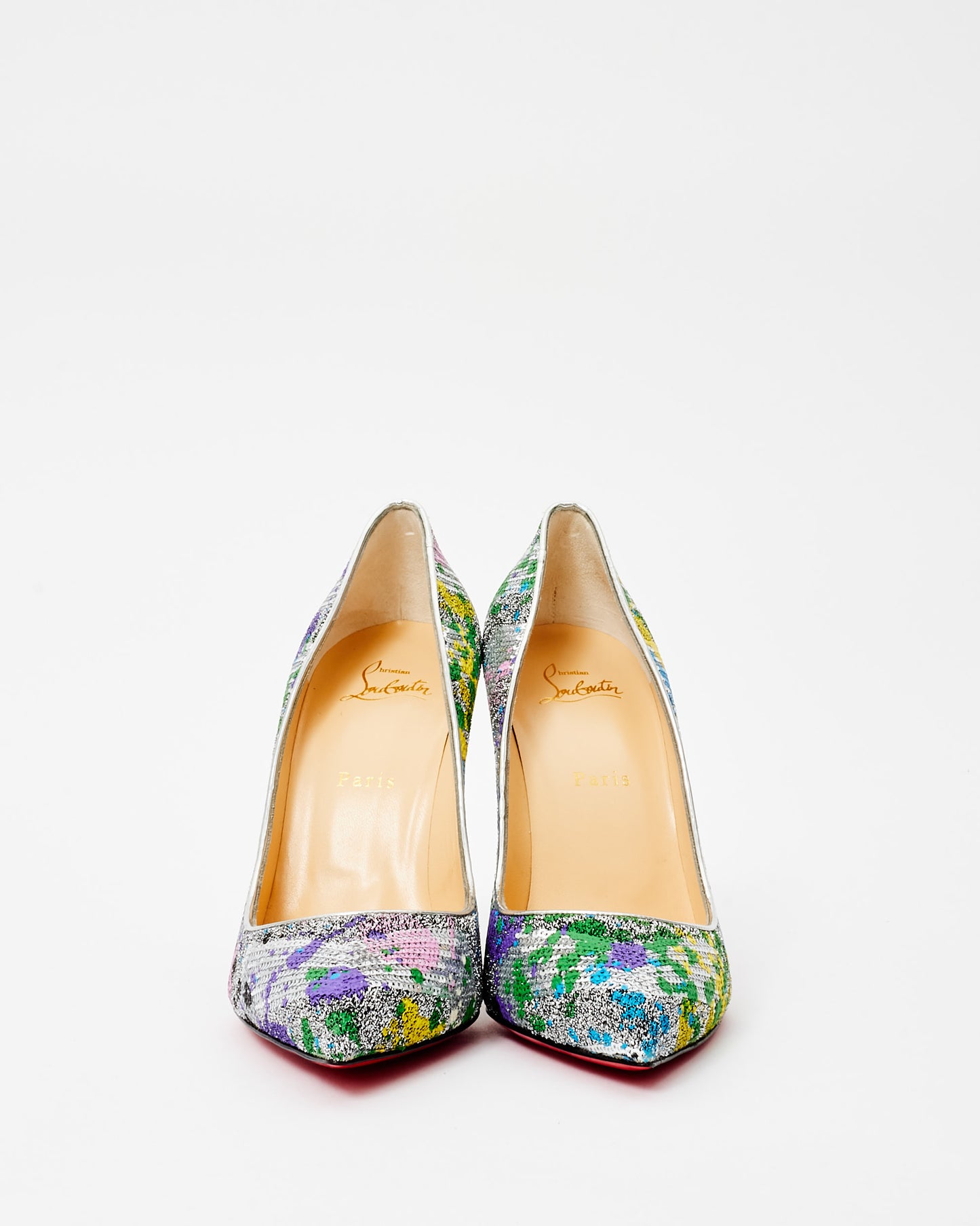 Christian Louboutin Silver & Pastel Multicolor Sequin So Kate Pumps - 40